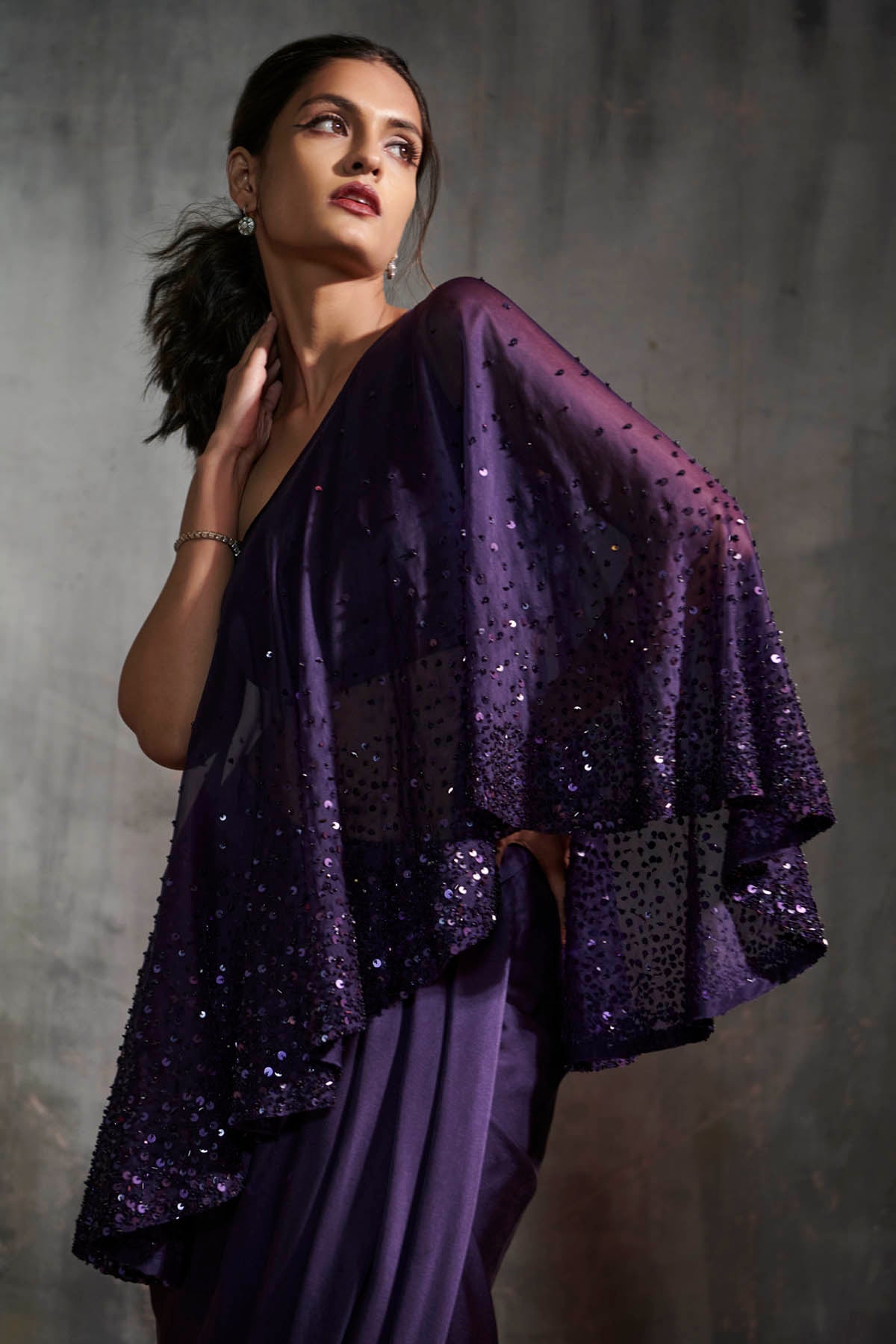 Purple Cape & Draped Skirt Set