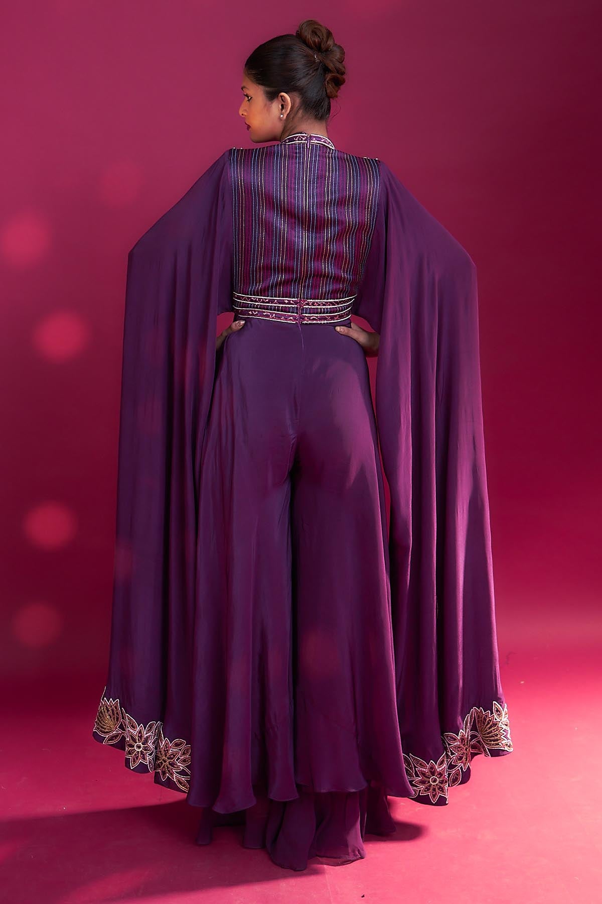 Purple Cape Sleeves Jumpsuit