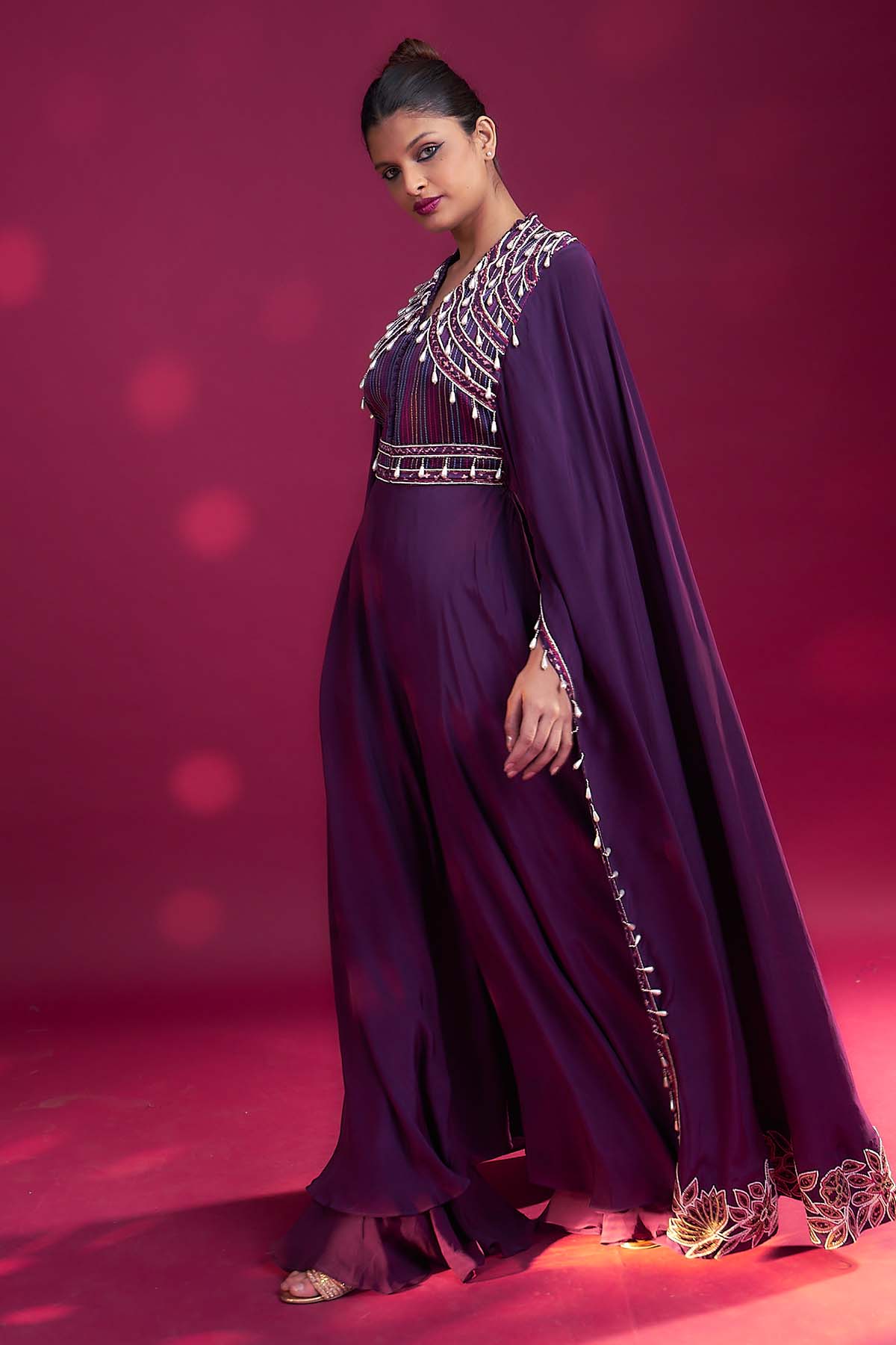 Purple Cape Sleeves Jumpsuit