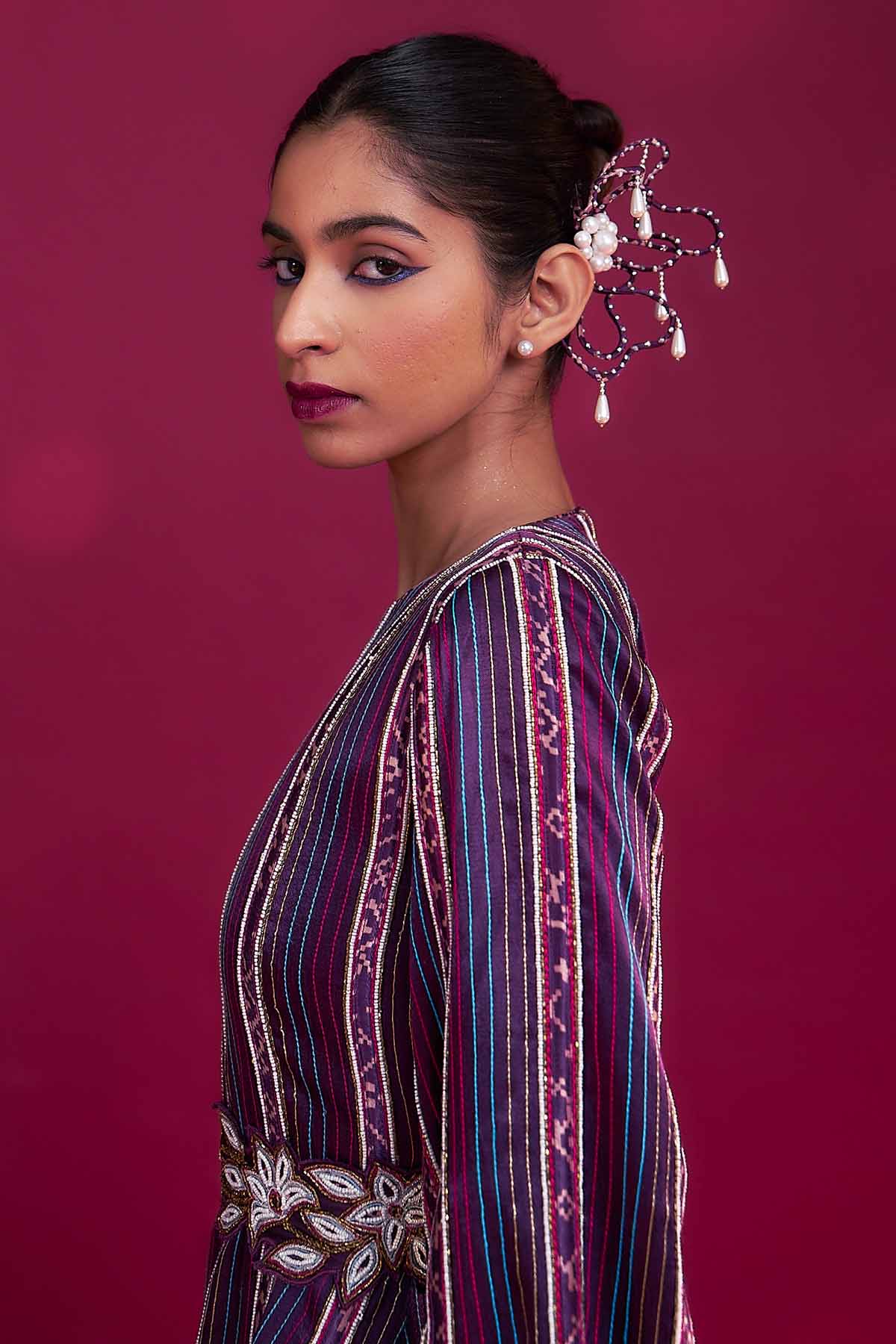 Purple Cape Sleeves Midi Dress