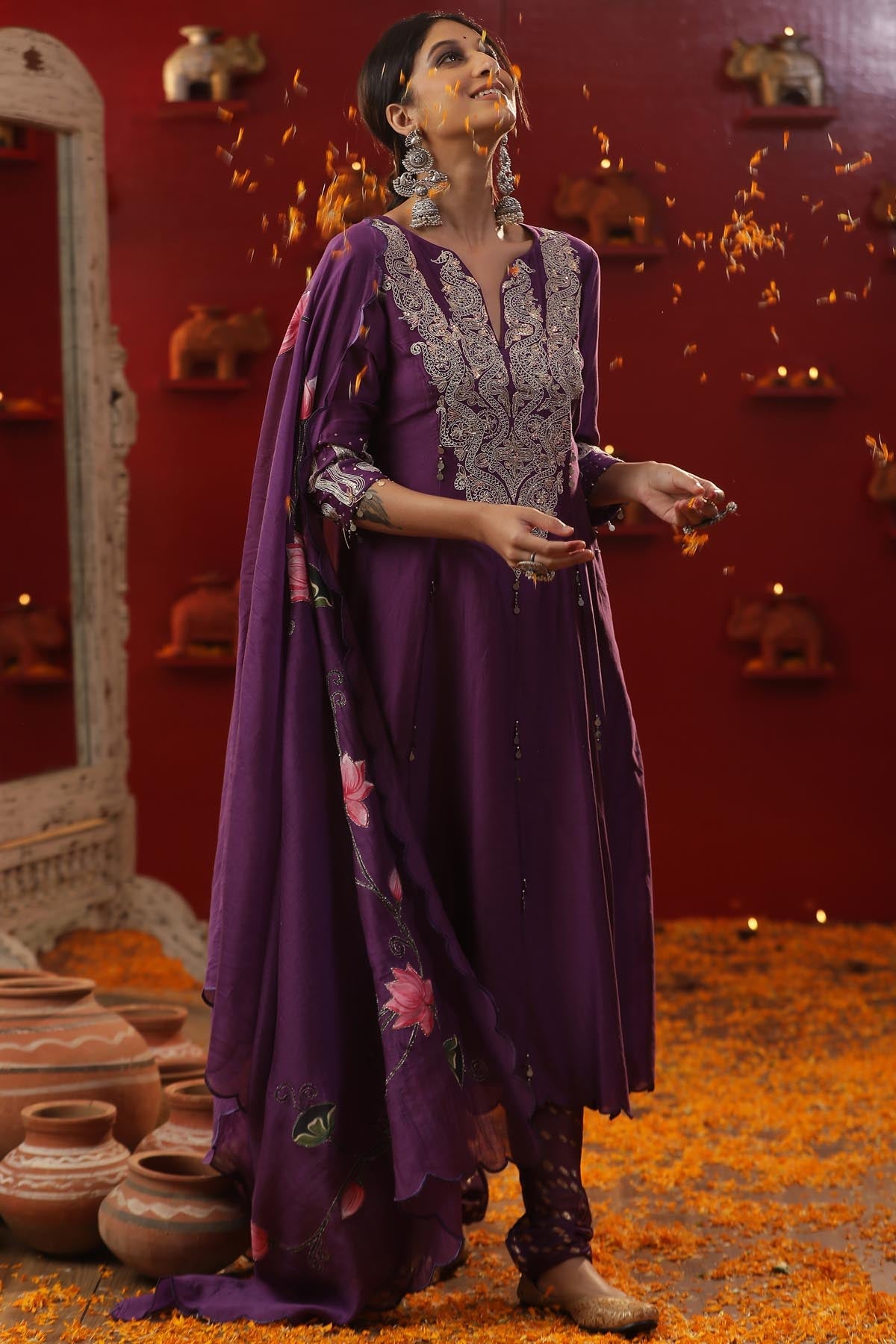 Buy Arpita SulakshanaPurple Front Yoke Sequins Kurta Set