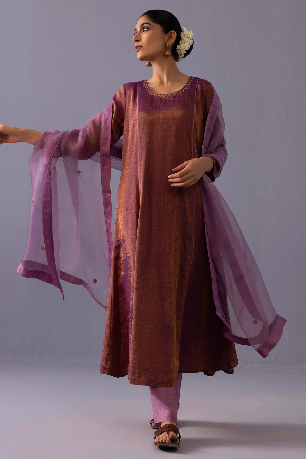 Purple Chanderi Kurta And Pants