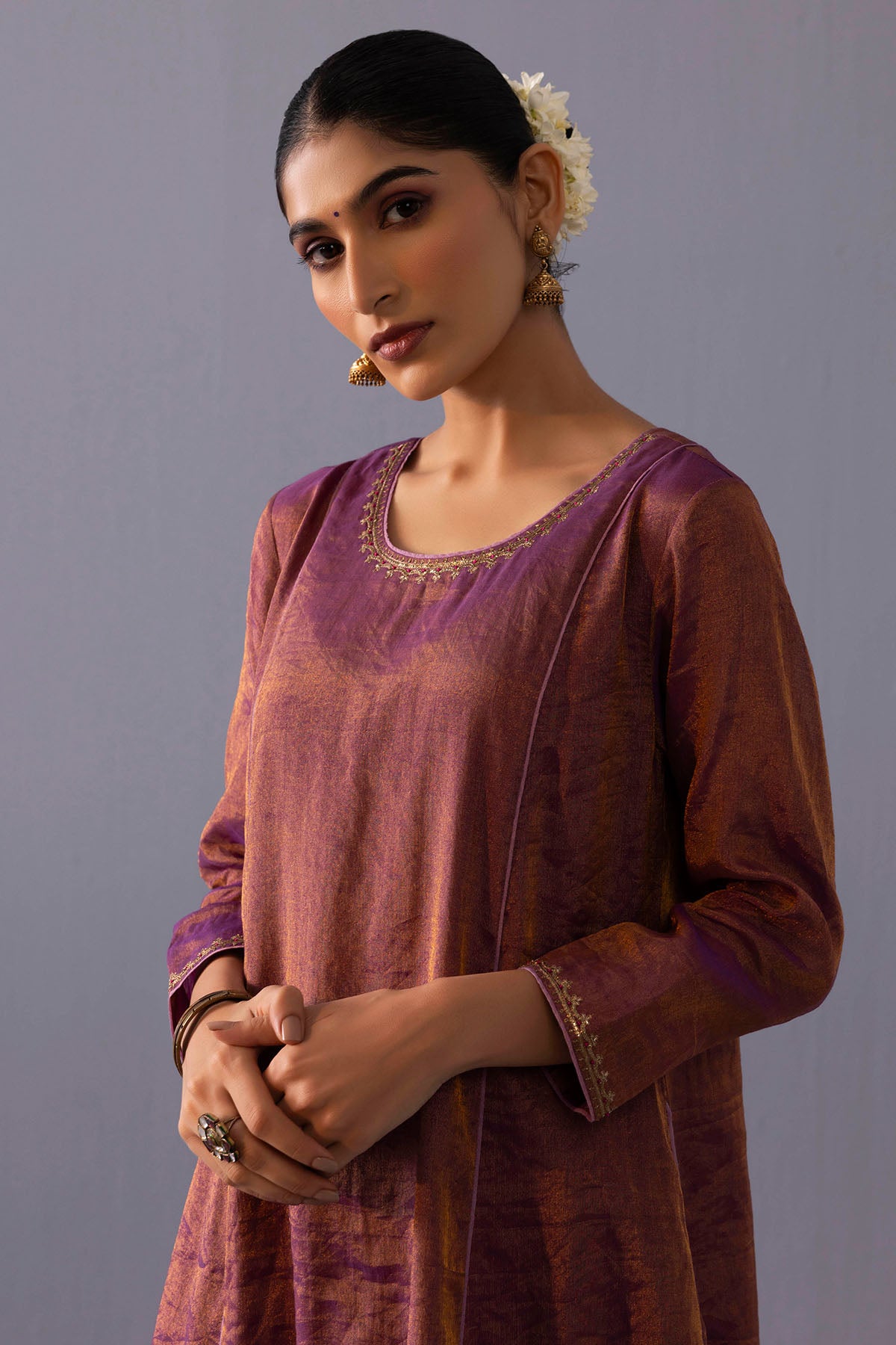 Purple Chanderi Kurta And Pants