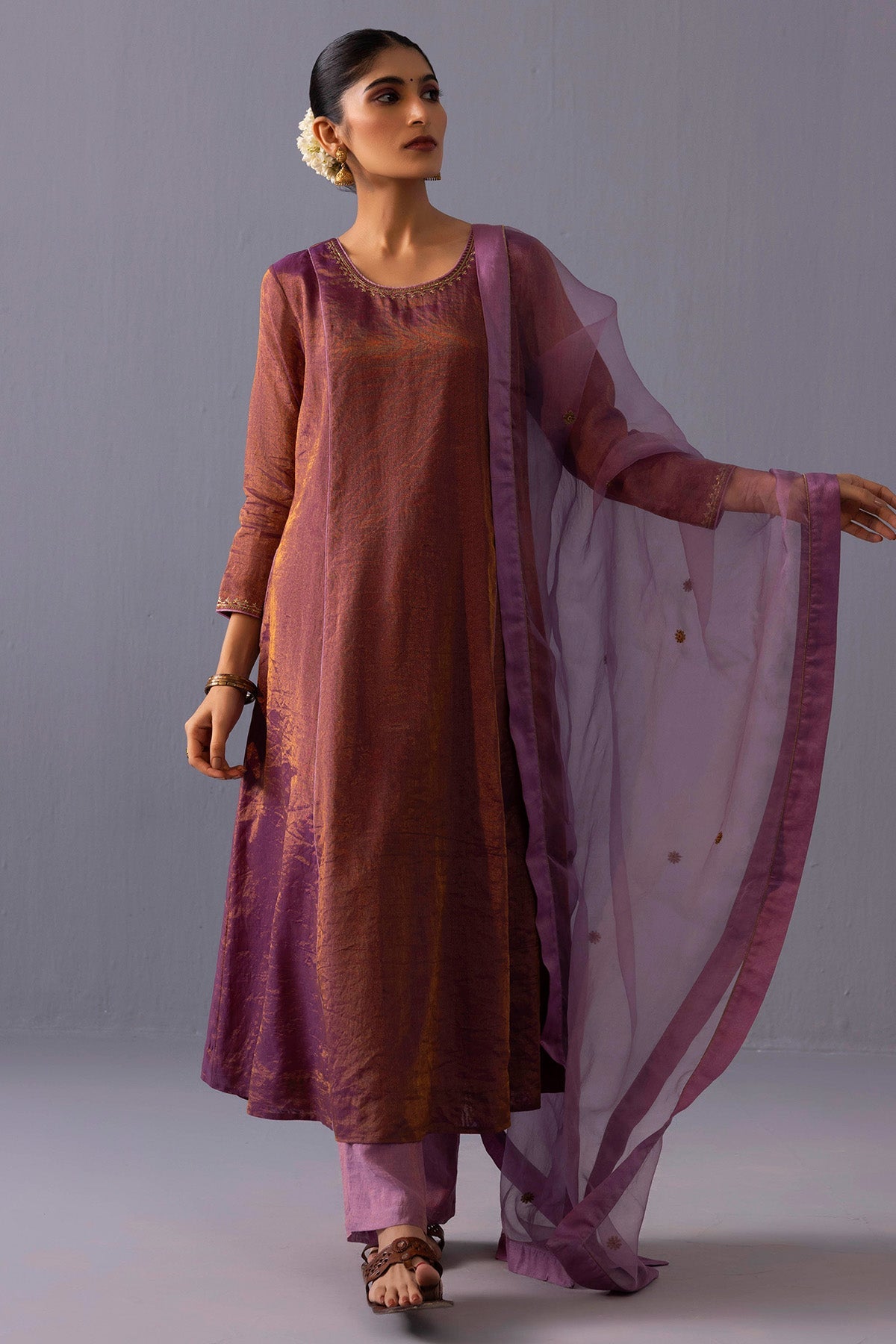 Buy Purple Chanderi Kurta And Pants for women online available at ScrollnShops