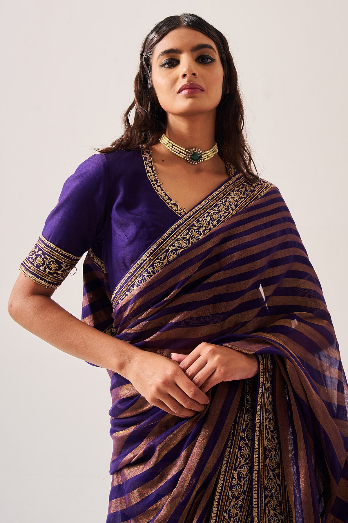Purple Chanderi Woven Saree Set
