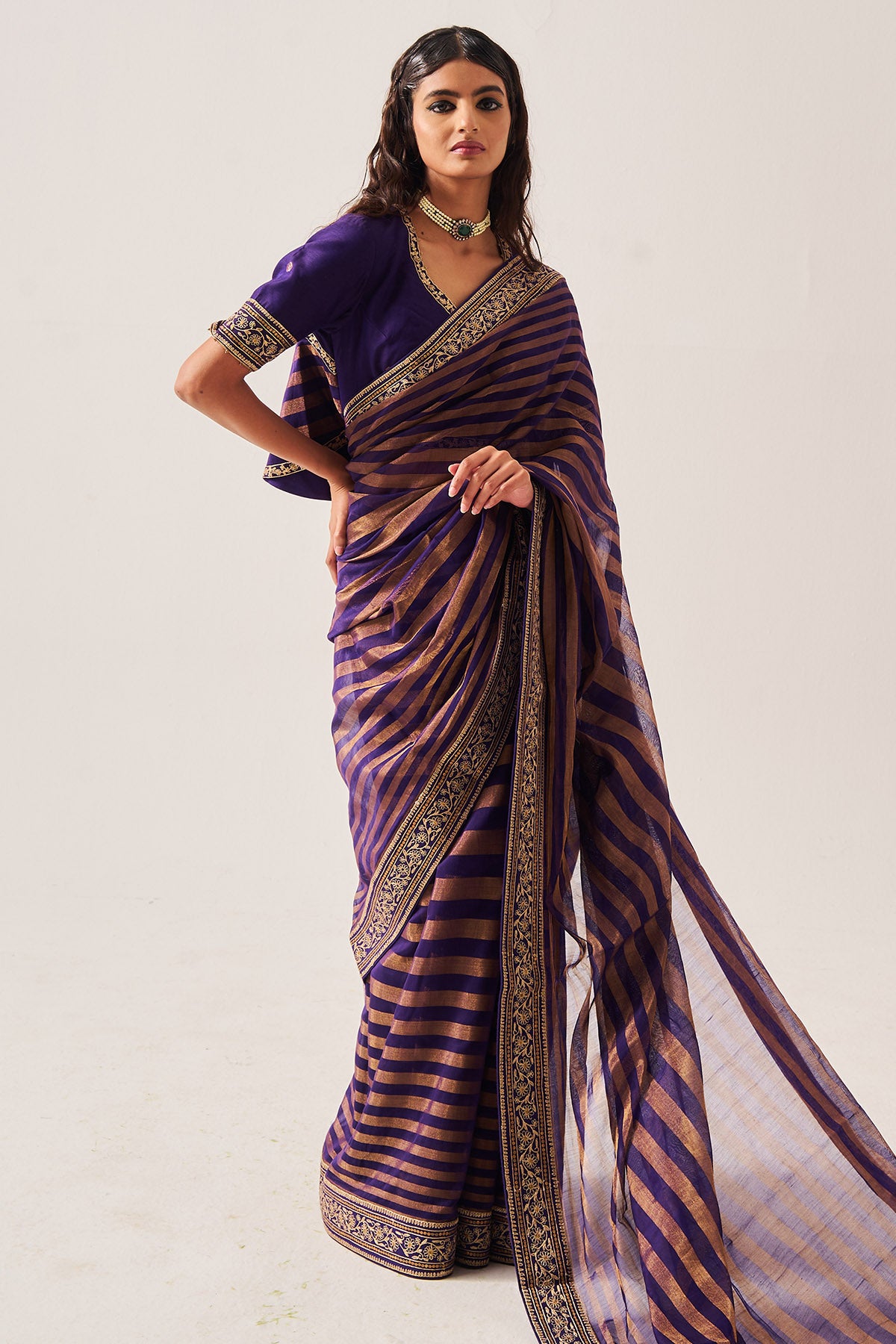 Purple Chanderi Woven Saree Set