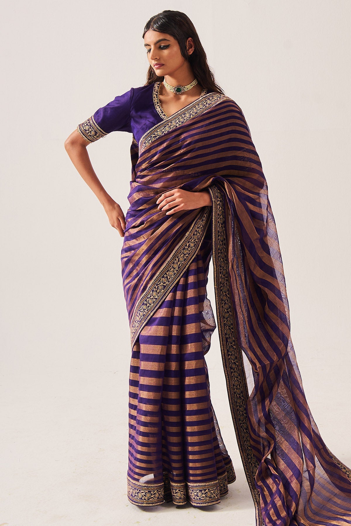 Buy Purple Chanderi Woven Saree Set for Women by WABI SABI available online at ScrollnShops