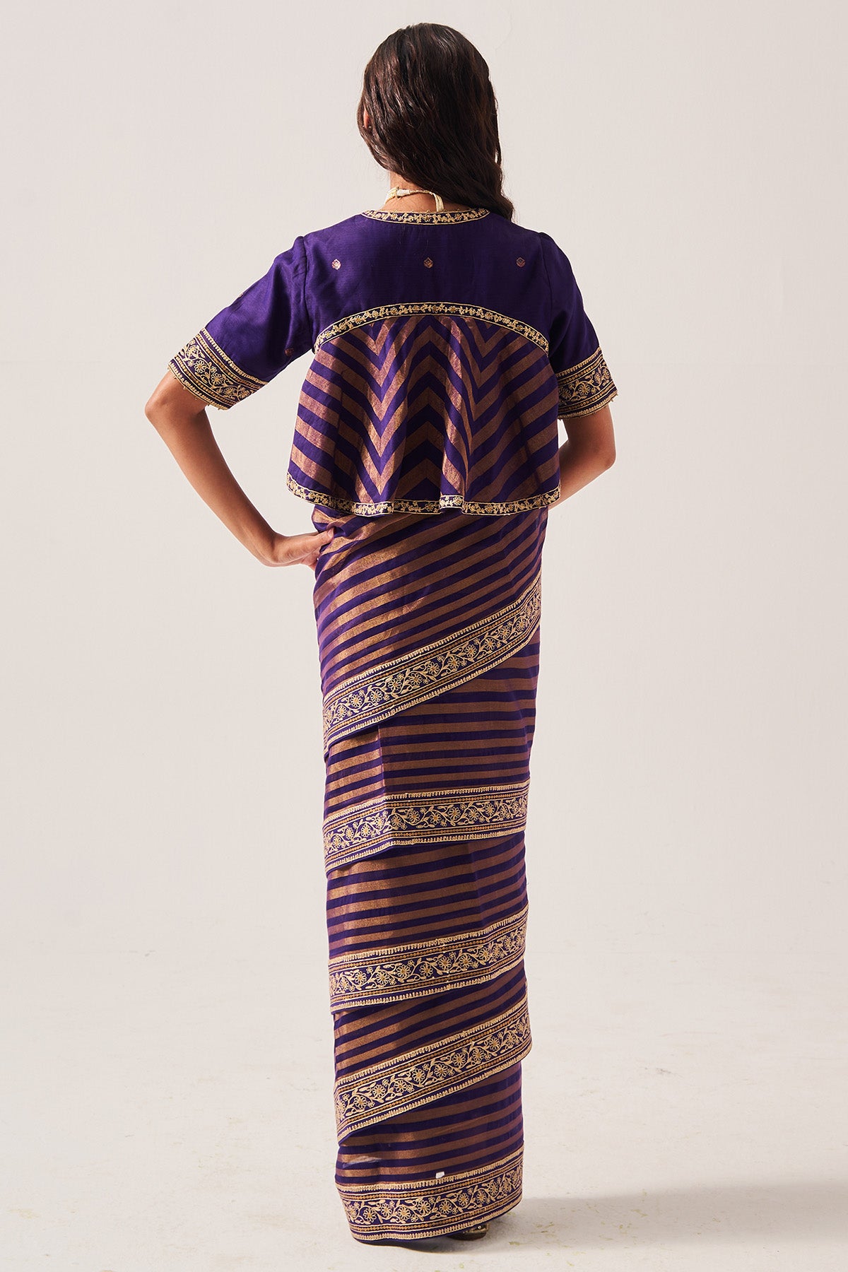 Purple Chanderi Woven Saree Set