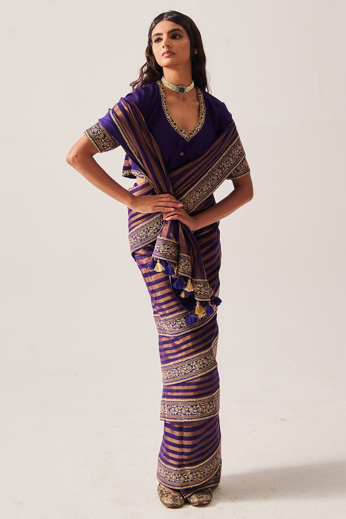 Purple Chanderi Woven Saree Set