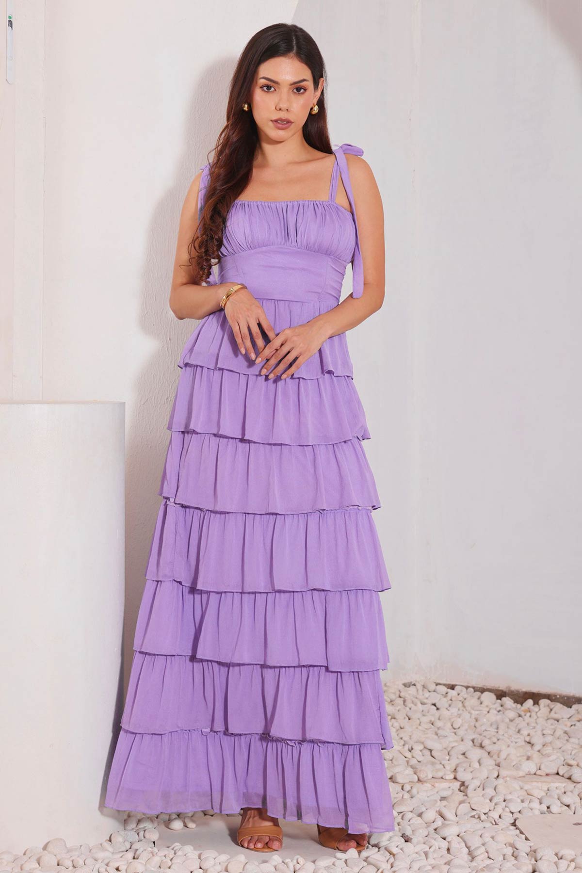 Buy Purple Chiffon Gathered Dress for women by Seoraa online available at scrollnshops