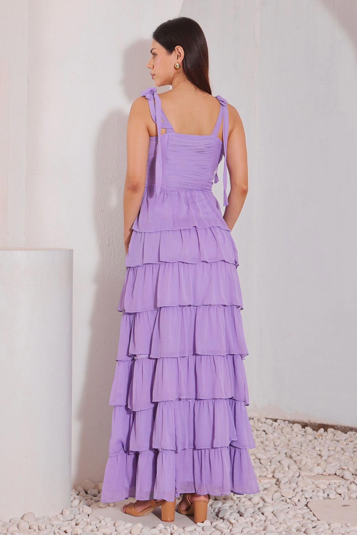 Purple Chiffon Gathered Dress