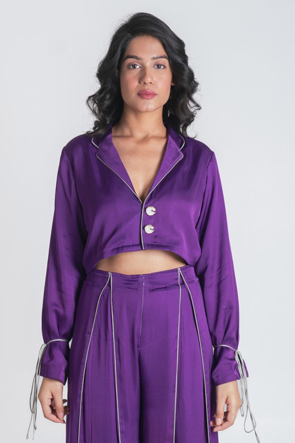 Neora by Nehal Chopra Purple Collar Neck Crop Top for women online at ScrollnShops