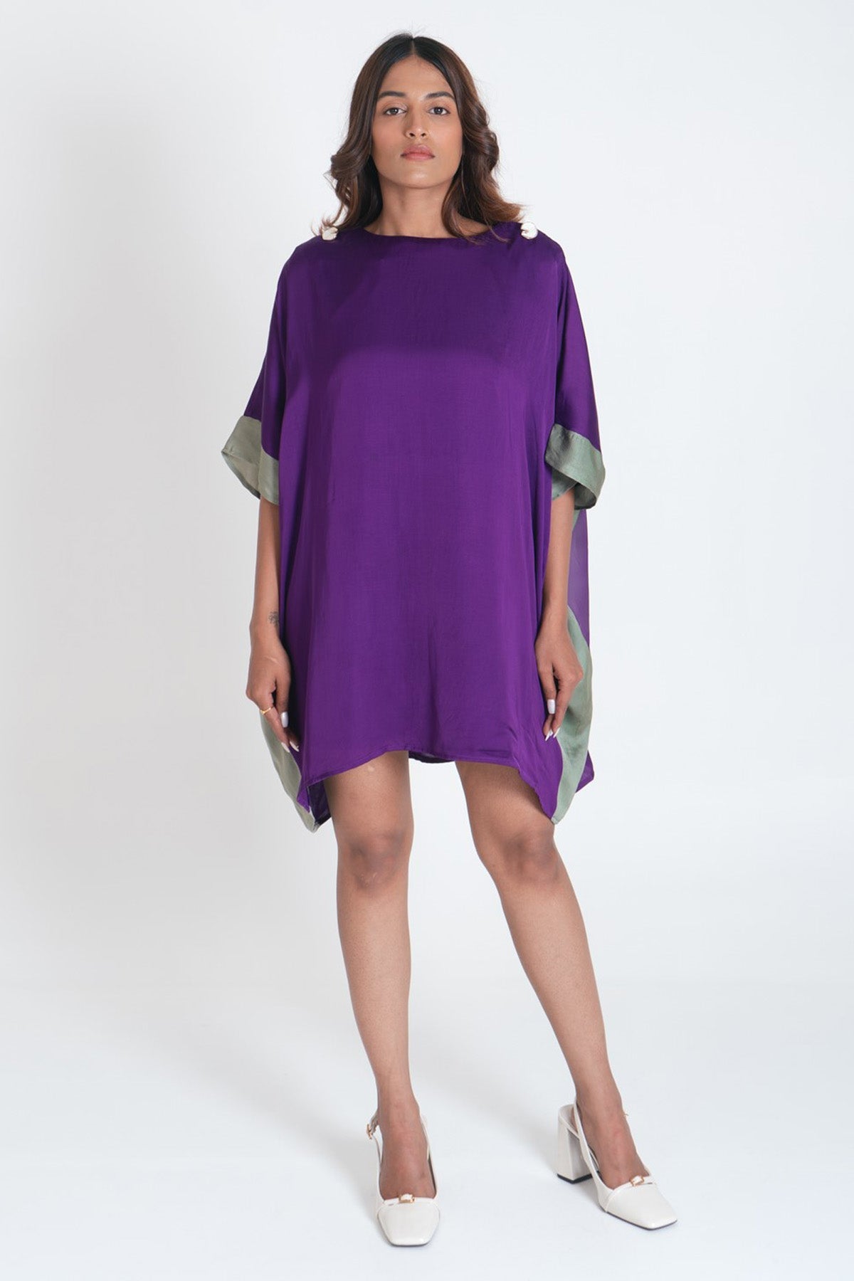 Neora by Nehal Chopra Purple Colorblock Kaftan Dress for women online at ScrollnShops