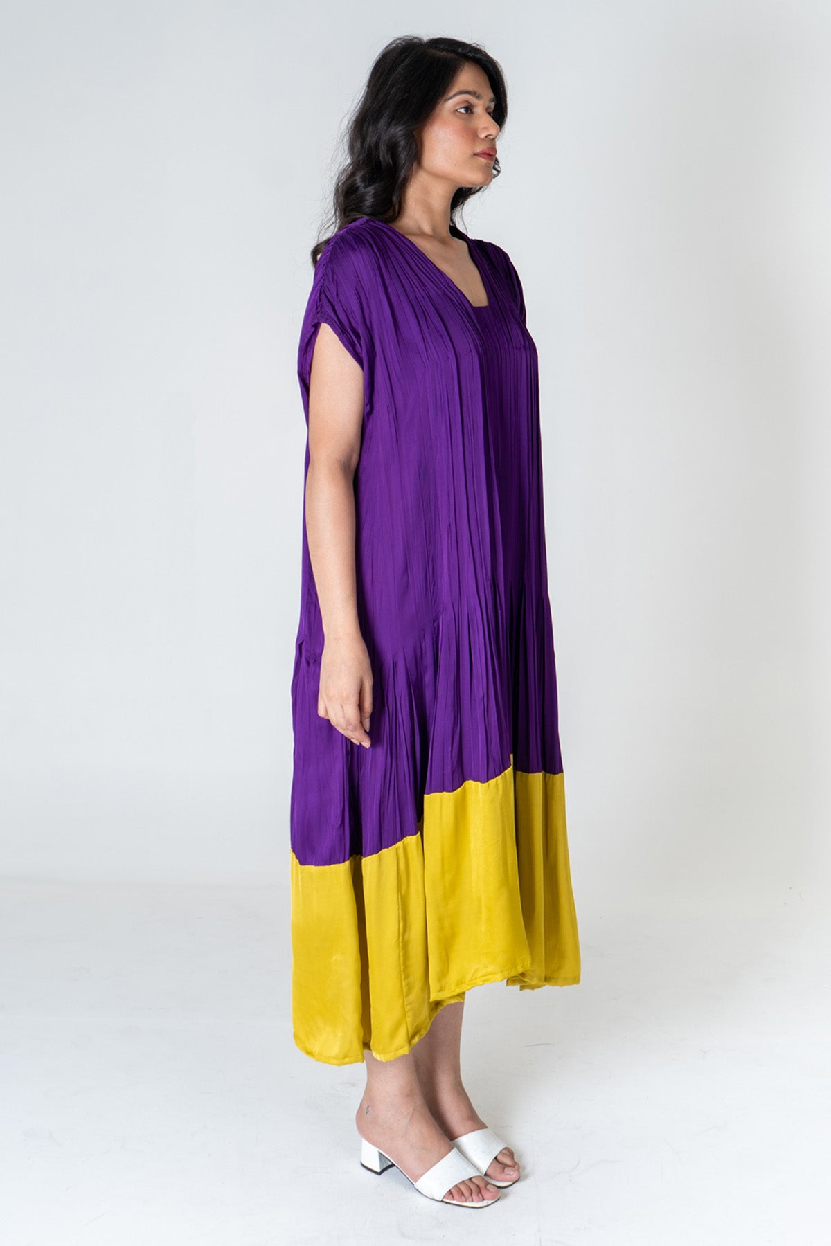 Purple Colorblock Midi Dress