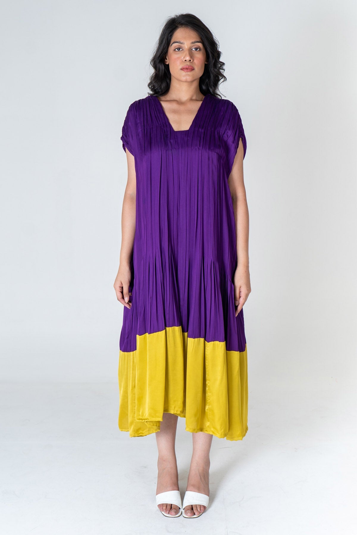 Neora by Nehal Chopra Purple Colorblock Midi Dress for women online at ScrollnShops