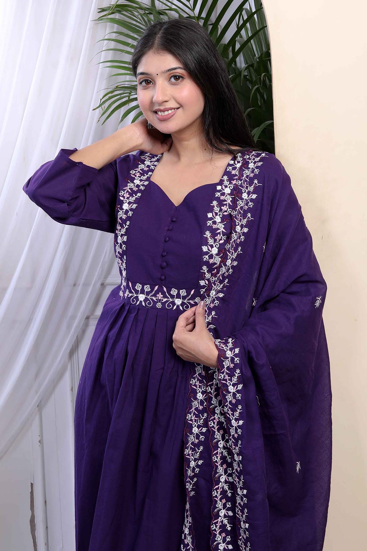 Purple Cotton A-Line Palazzo Set