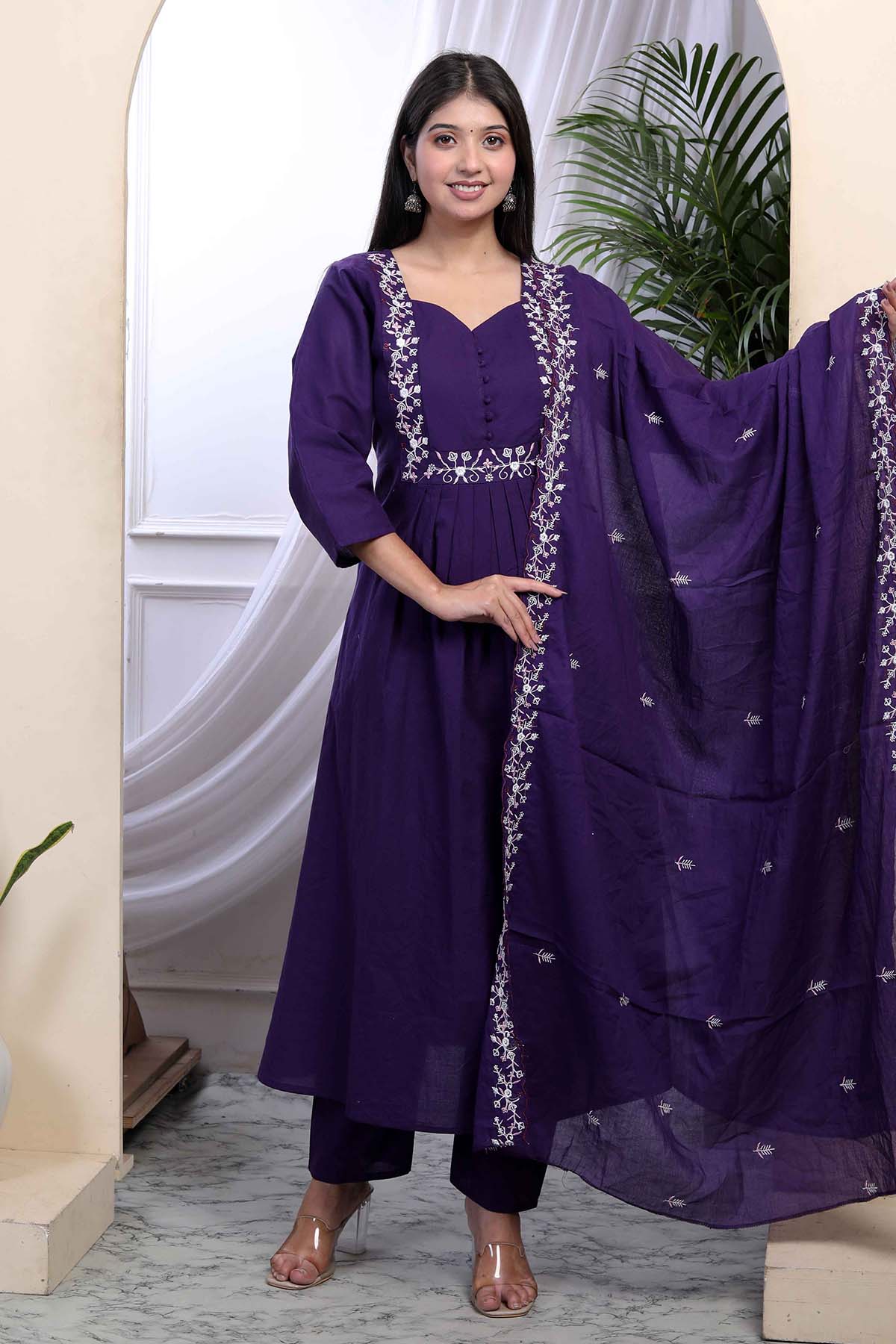 Buy Purple Cotton A-Line Palazzo Set by Miravan for women online at ScrollnShops