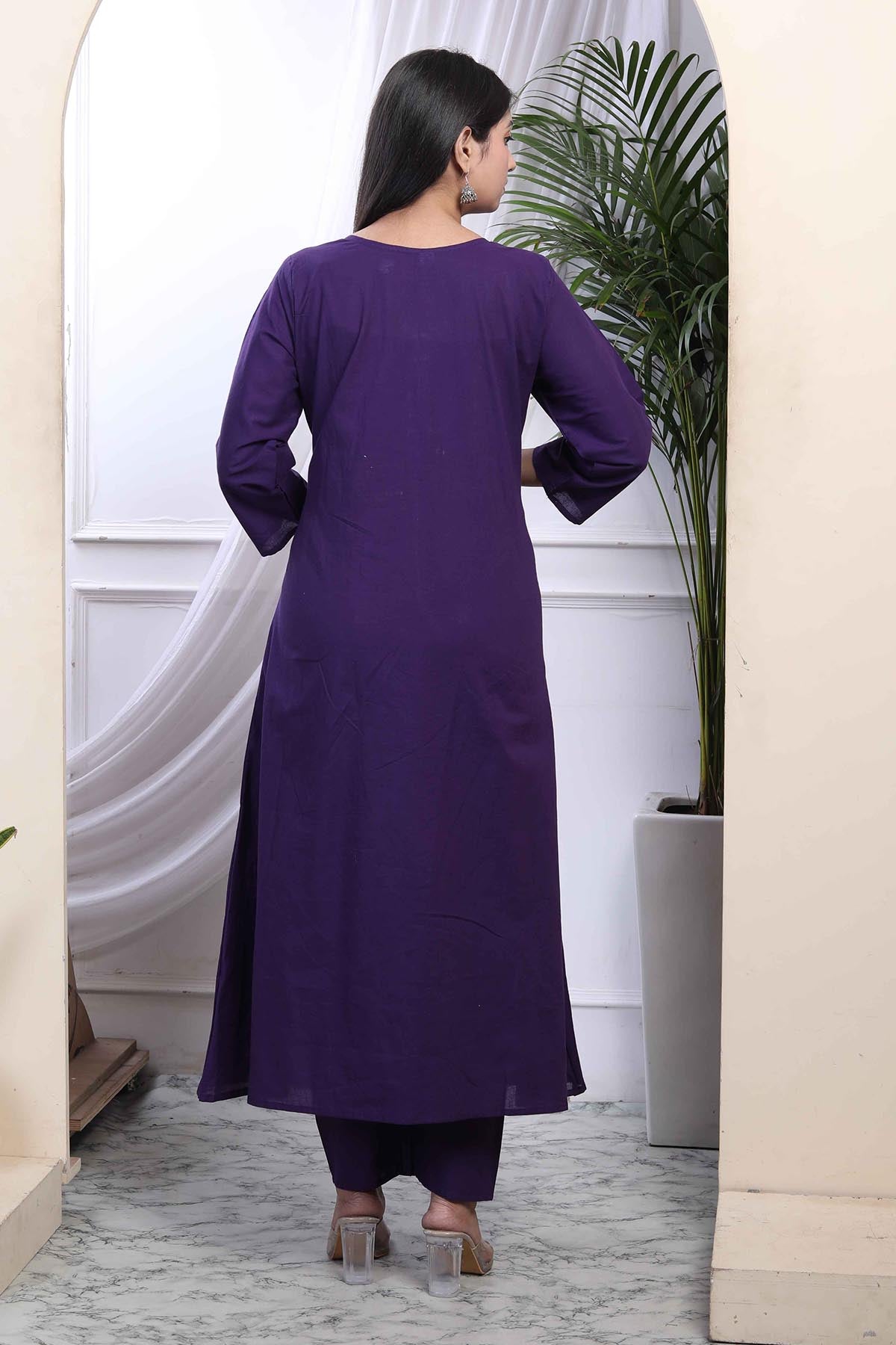 Purple Cotton A-Line Palazzo Set