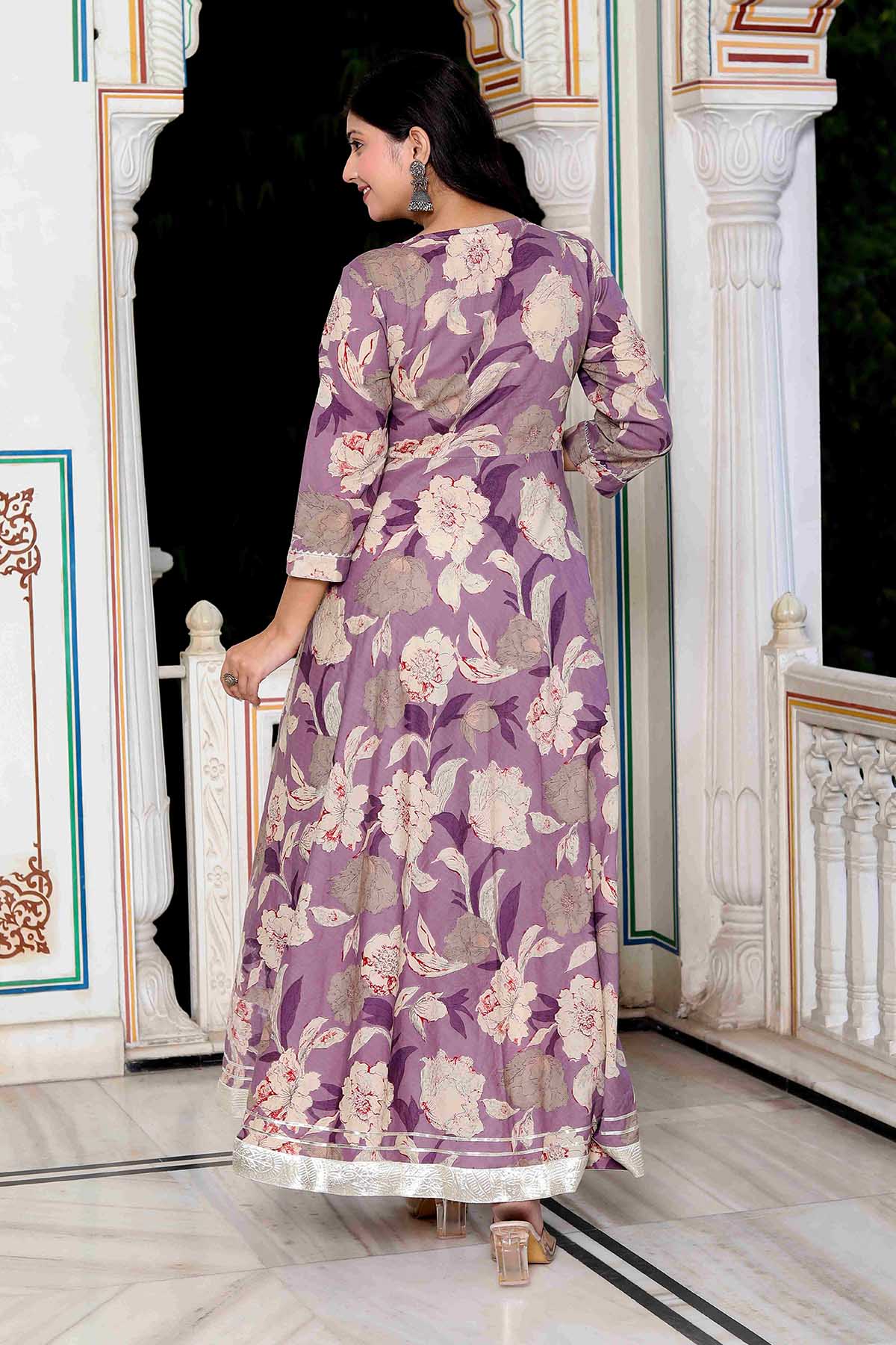 Purple Cotton Gota Patti Kurta