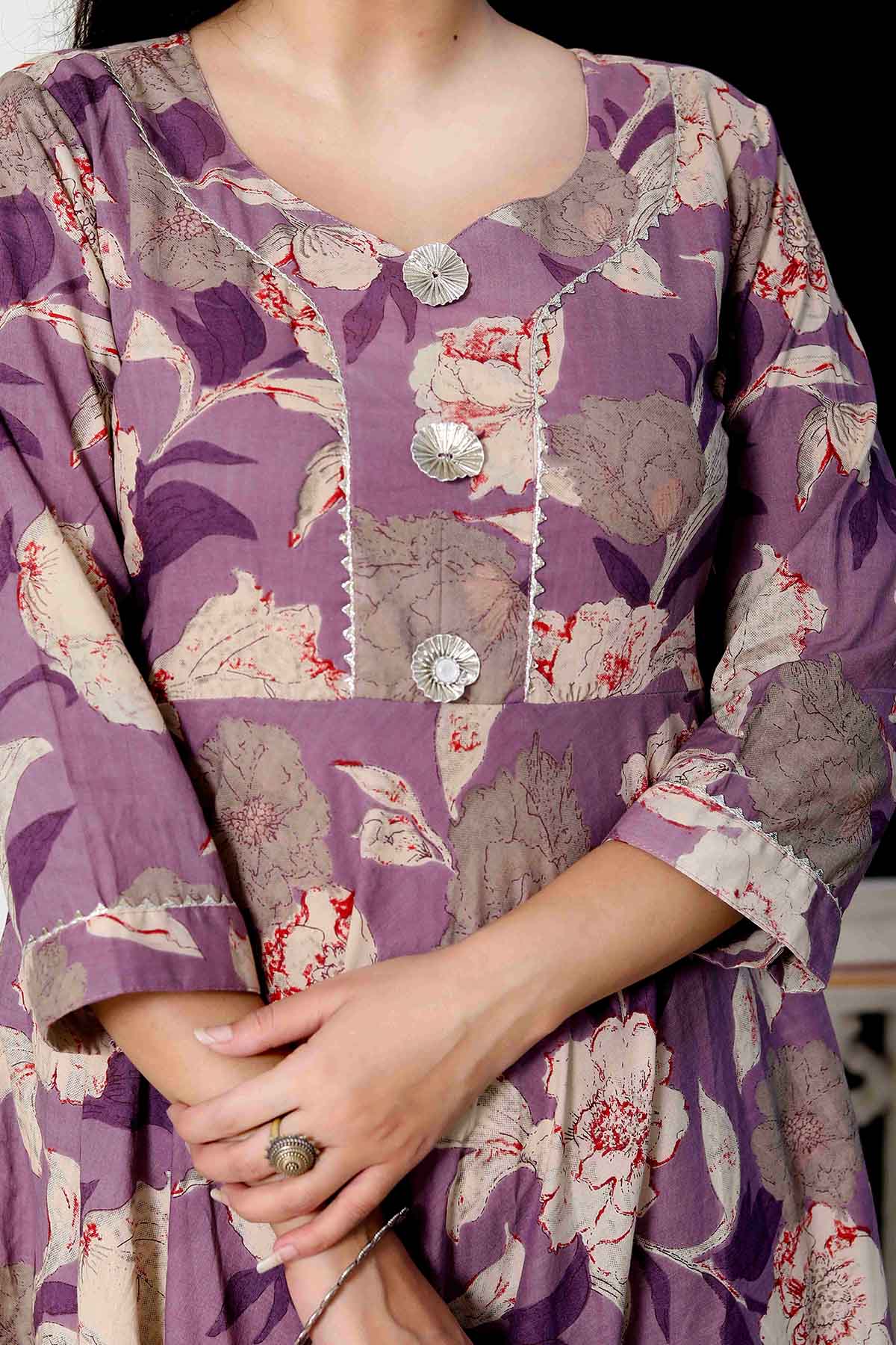 Purple Cotton Gota Patti Kurta
