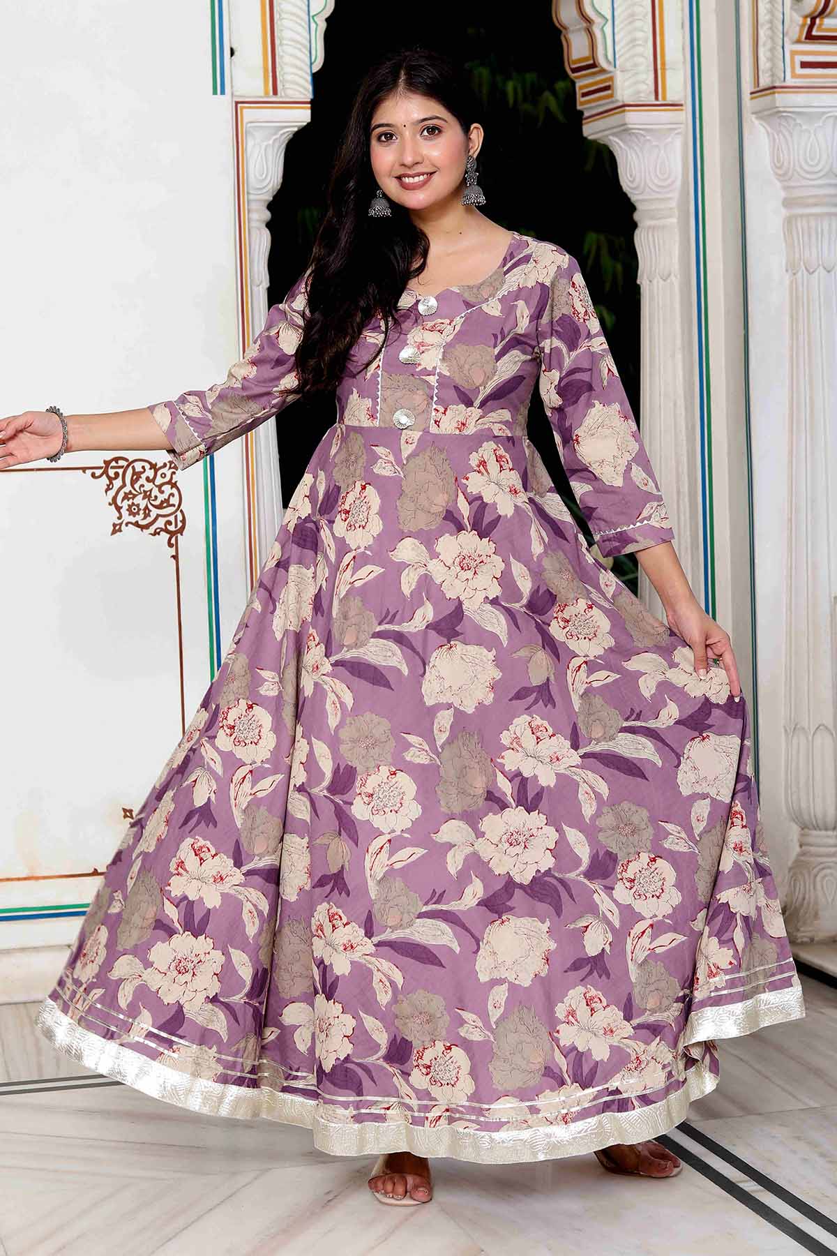 Purple Cotton Gota Patti Kurta