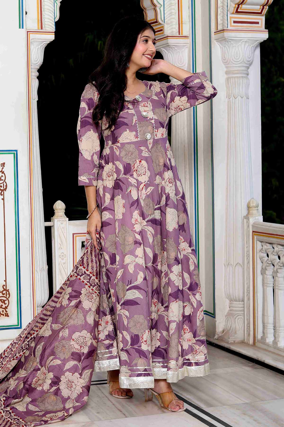 Purple Cotton Kurta & Dupatta