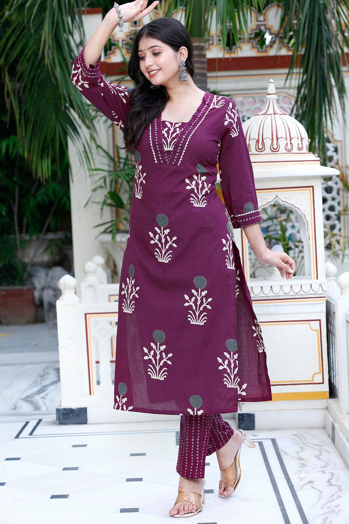 Purple Cotton Kurta & Palazzo