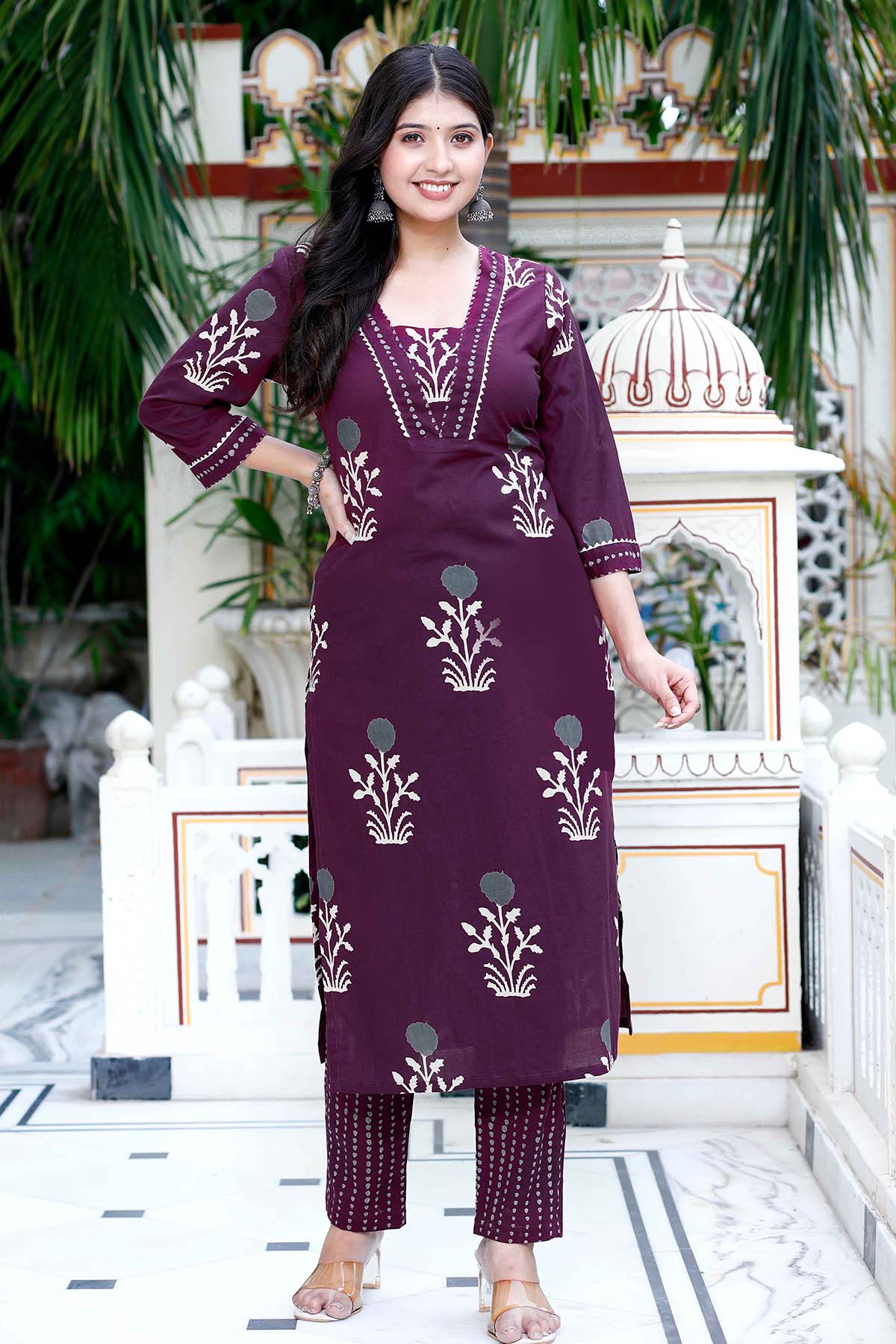 Buy Purple Cotton Kurta & Palazzo by Miravan for women online at ScrollnShops