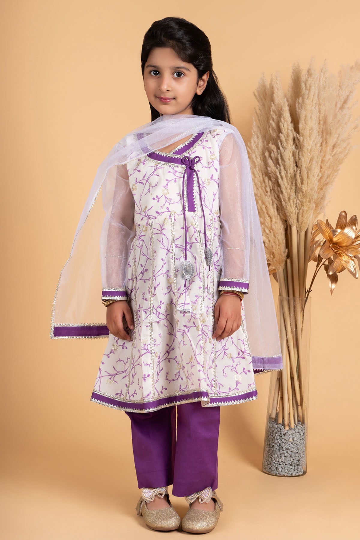 Purple Cotton Printed Kurta Set