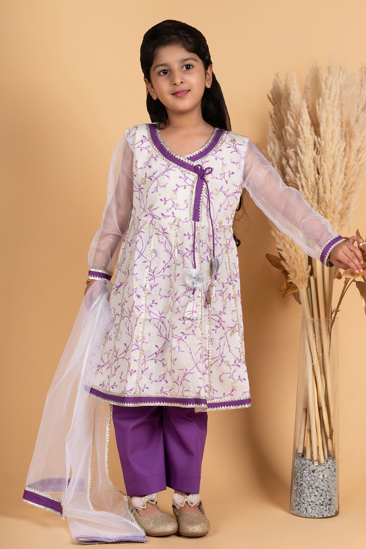 Buy Purple Cotton Printed Kurta Set by ViYa for Girls online at ScrollnShops