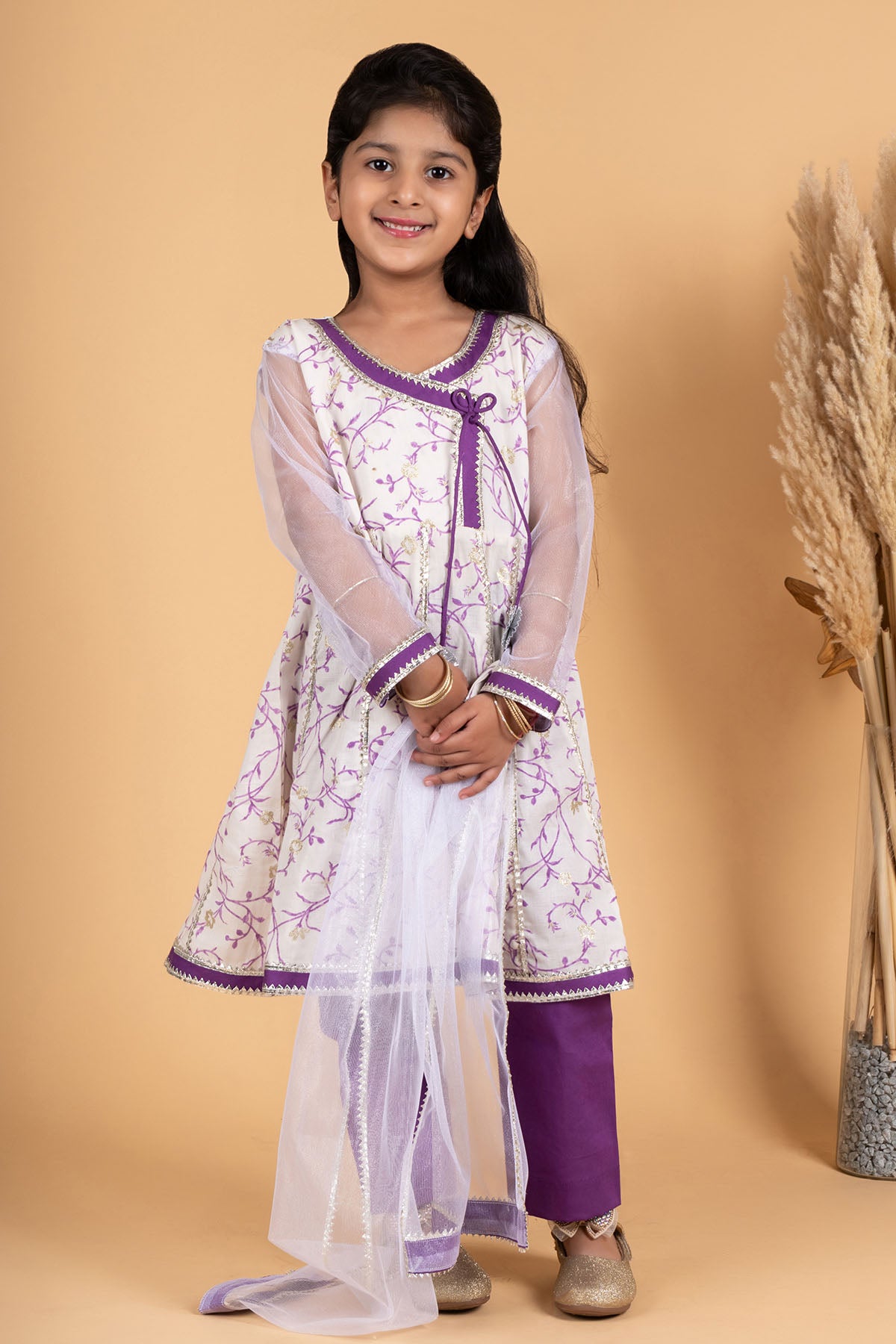Purple Cotton Printed Kurta Set