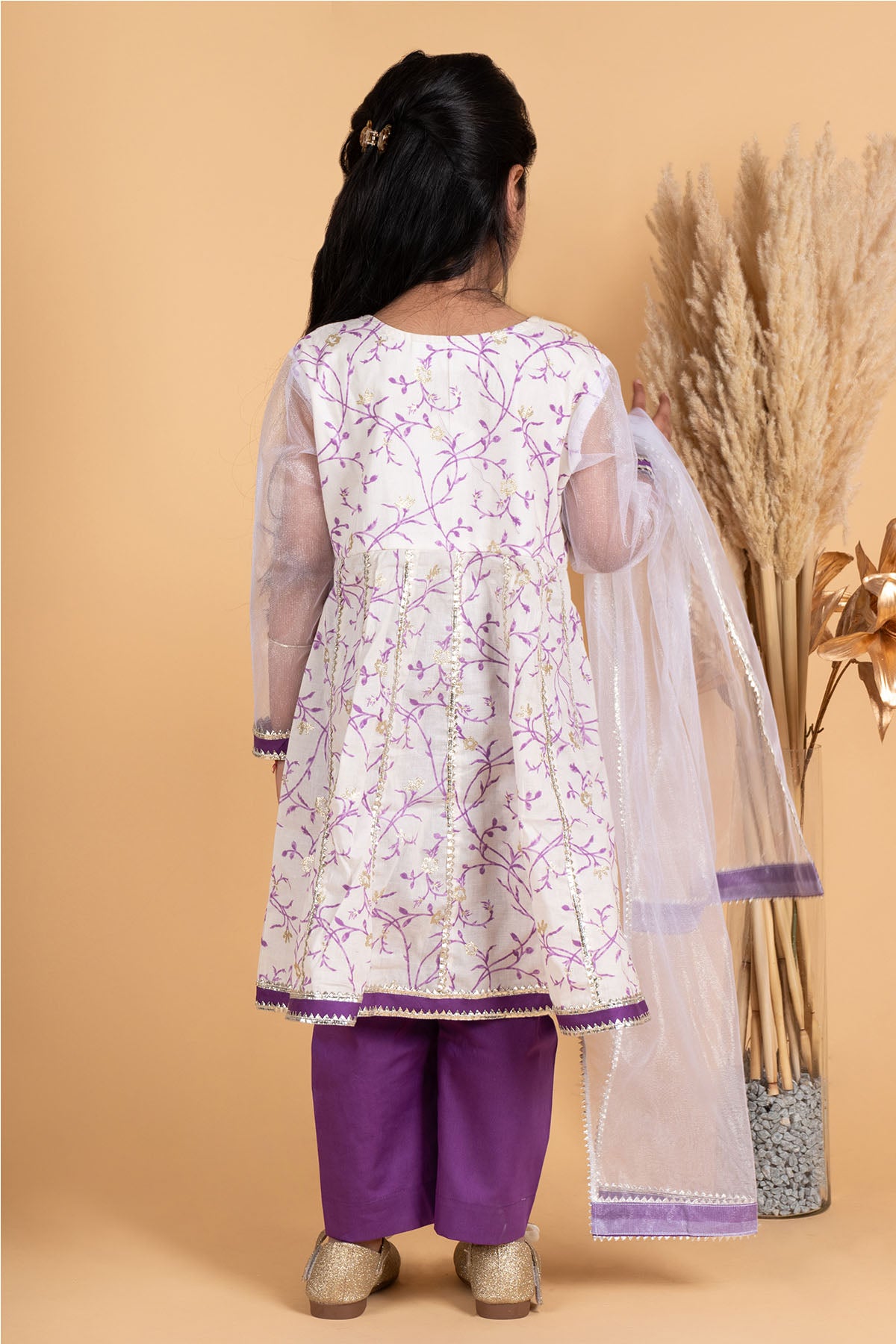 Purple Cotton Printed Kurta Set