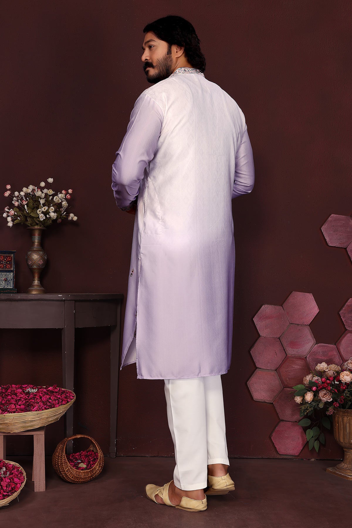 Purple Cotton Sequins Kurta Set