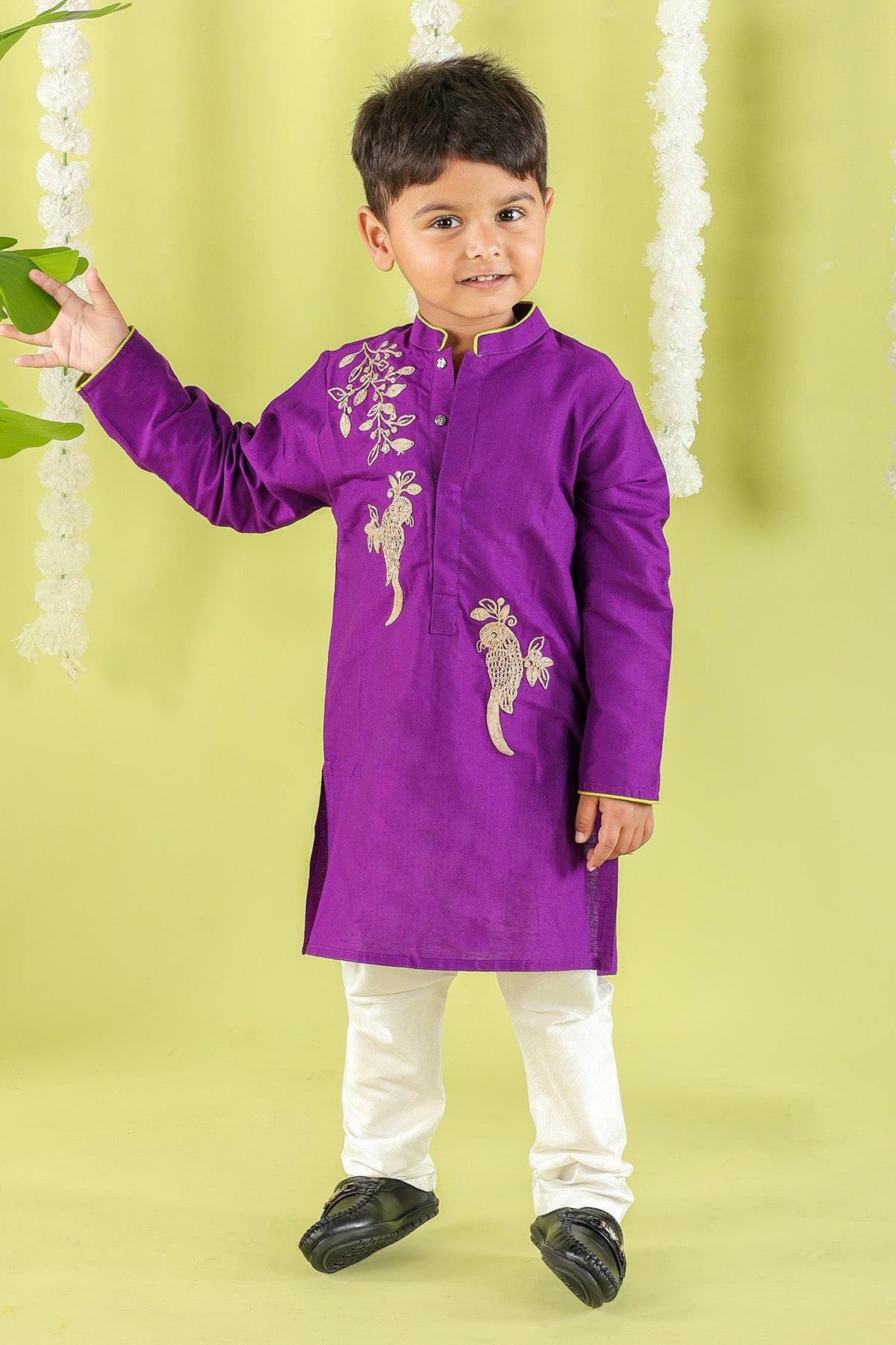 Buy Purple Cotton Silk Kurta Set by Little Brats for Boy online at ScrollnShops