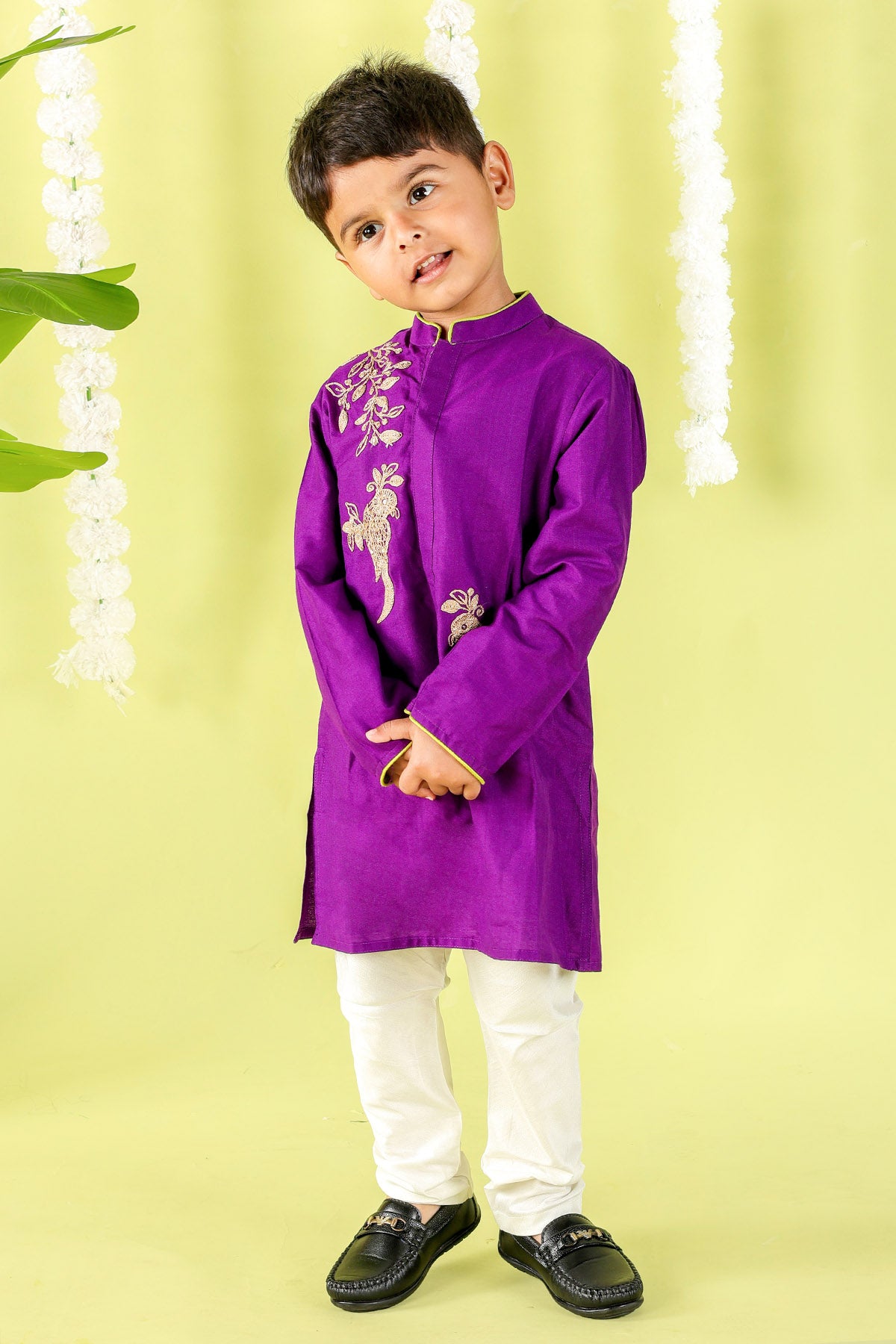 Purple Cotton Silk Kurta Set