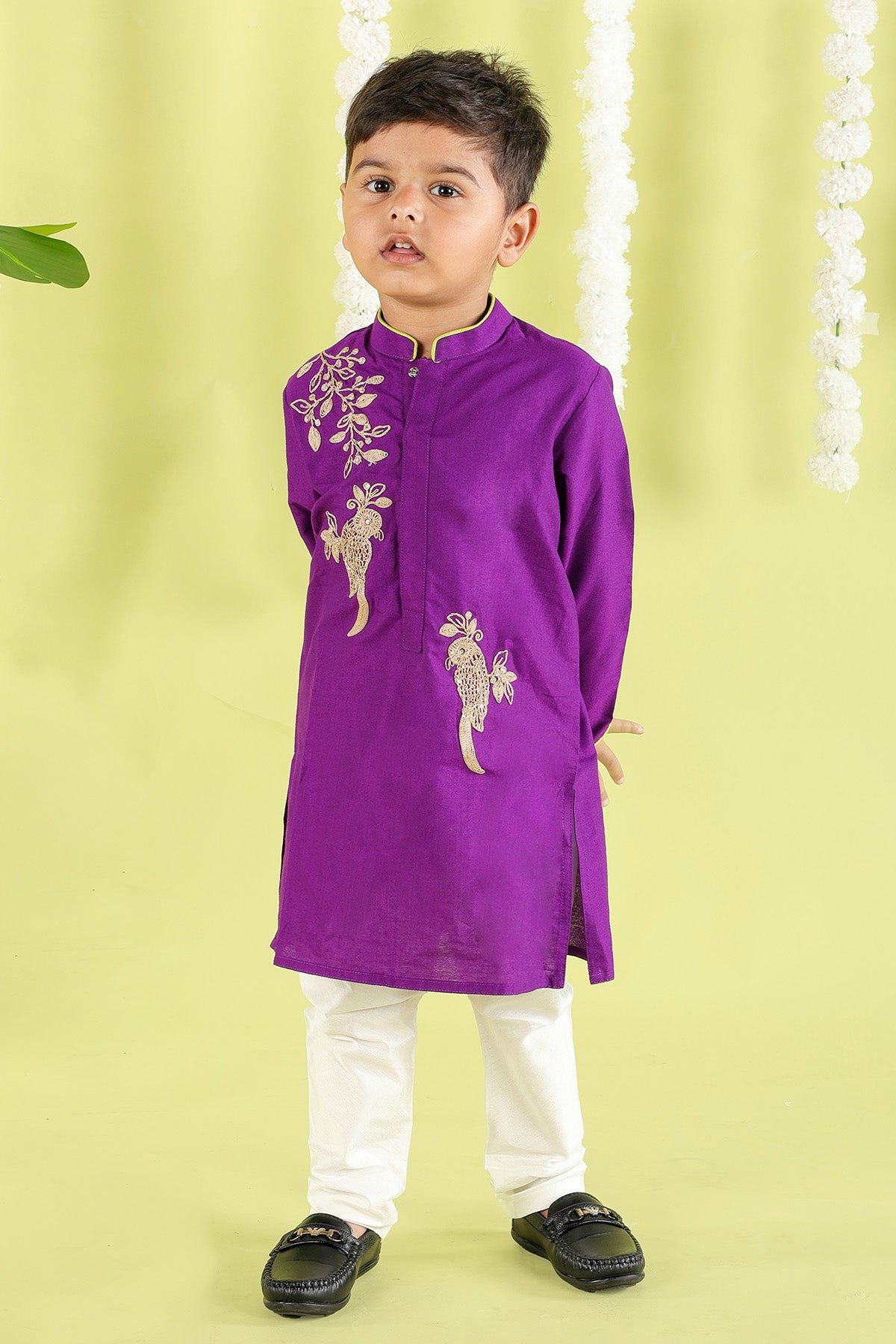 Purple Cotton Silk Kurta Set