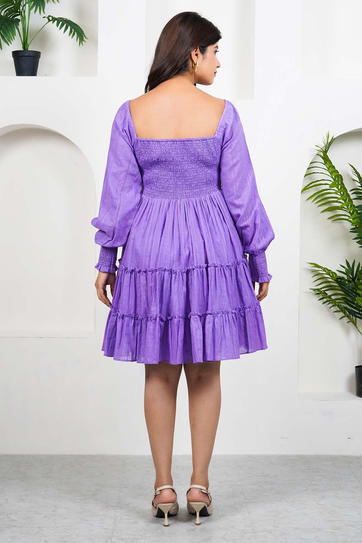 Purple Cotton Smocked Mini Dress