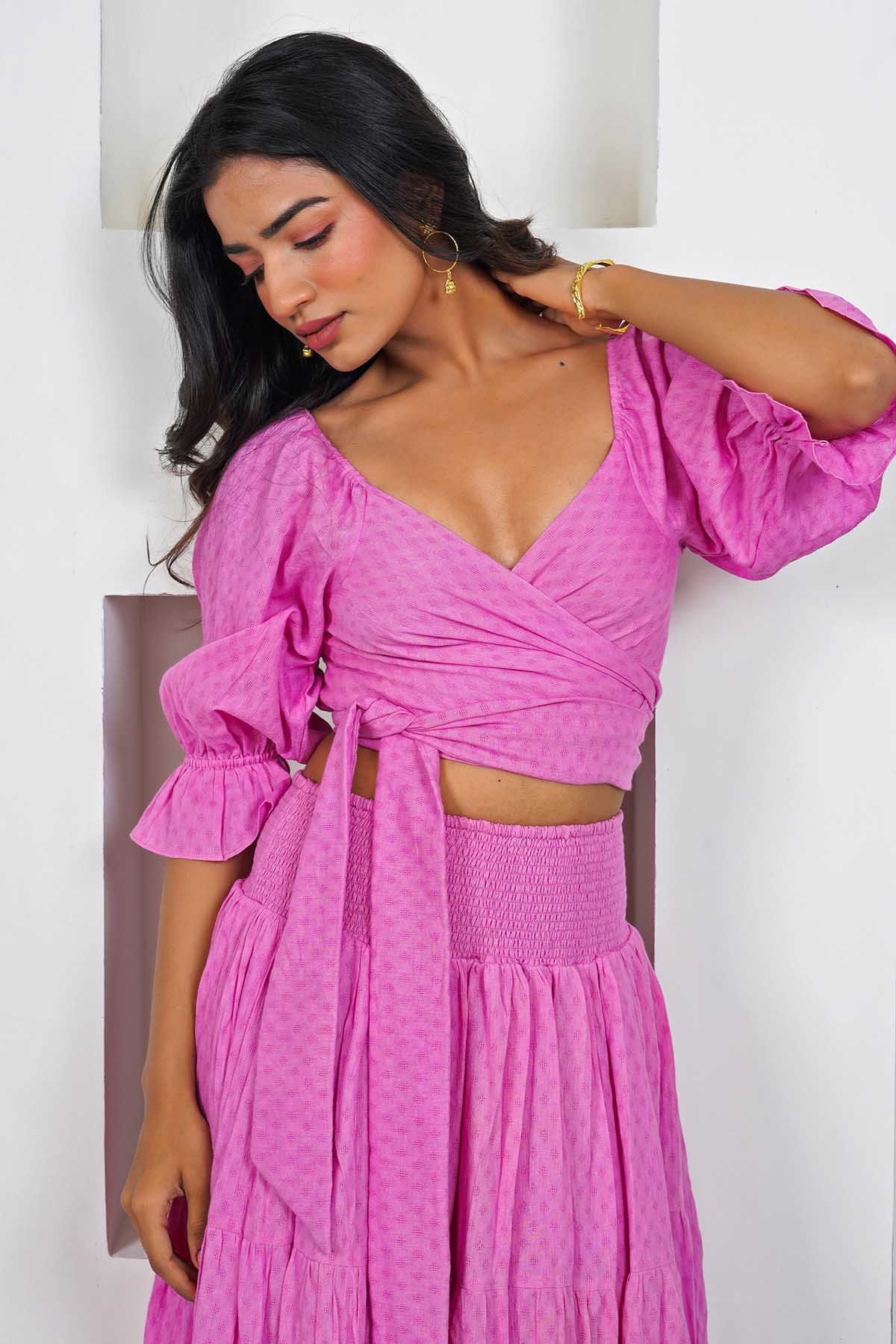 Purple Cotton Wrap Top & Skirt