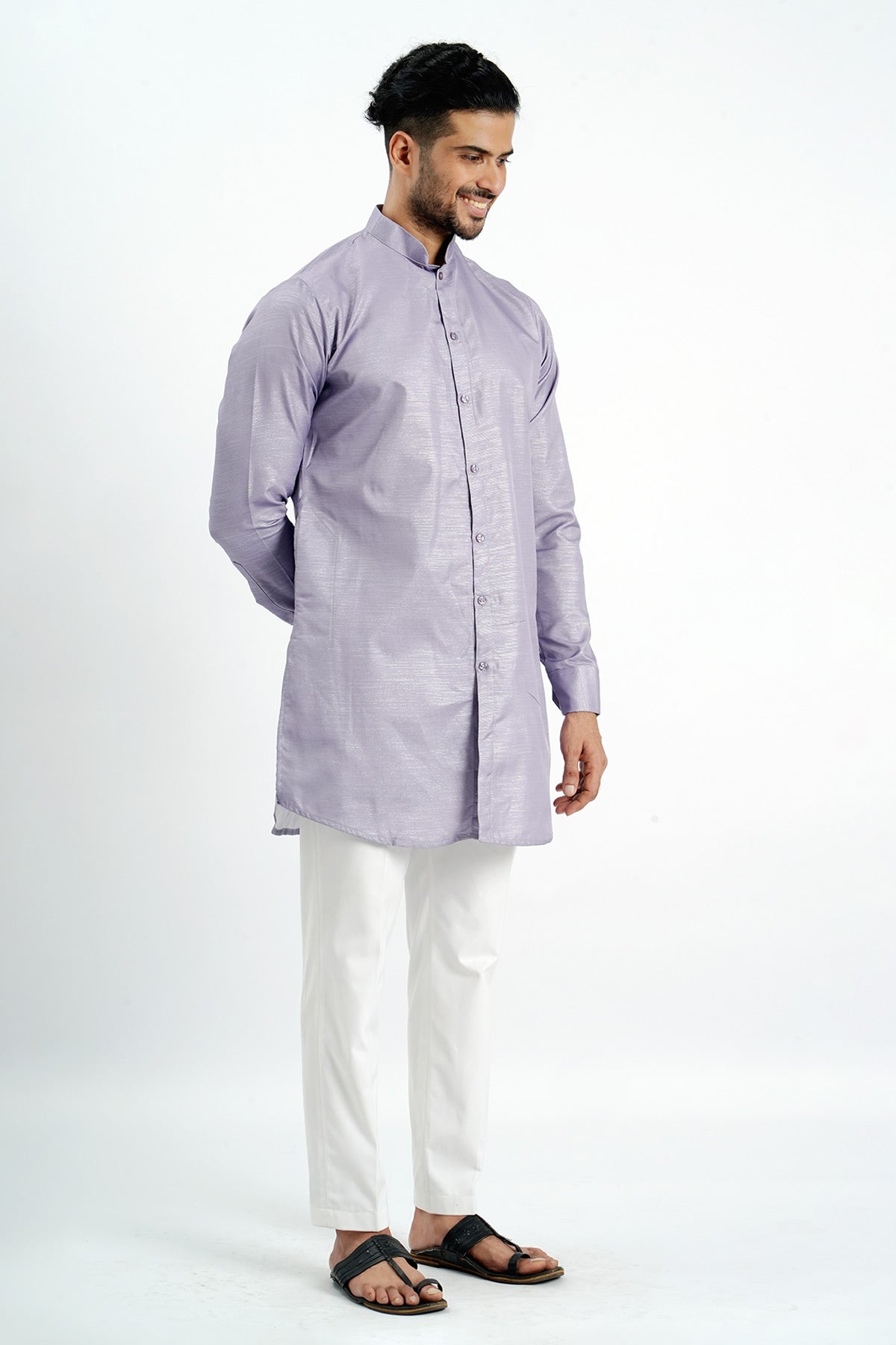 Purple Cotton Zari Work Kurta