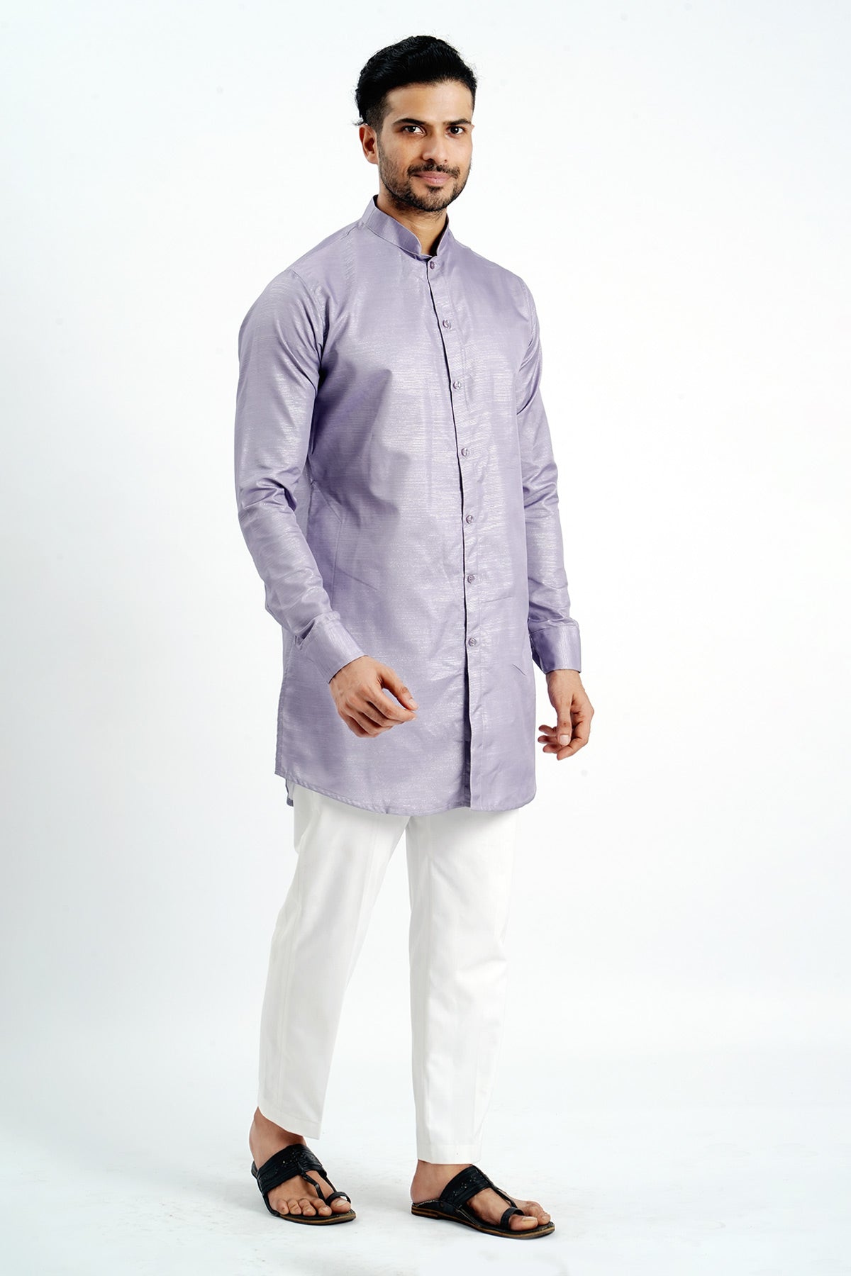 Purple Cotton Zari Work Kurta
