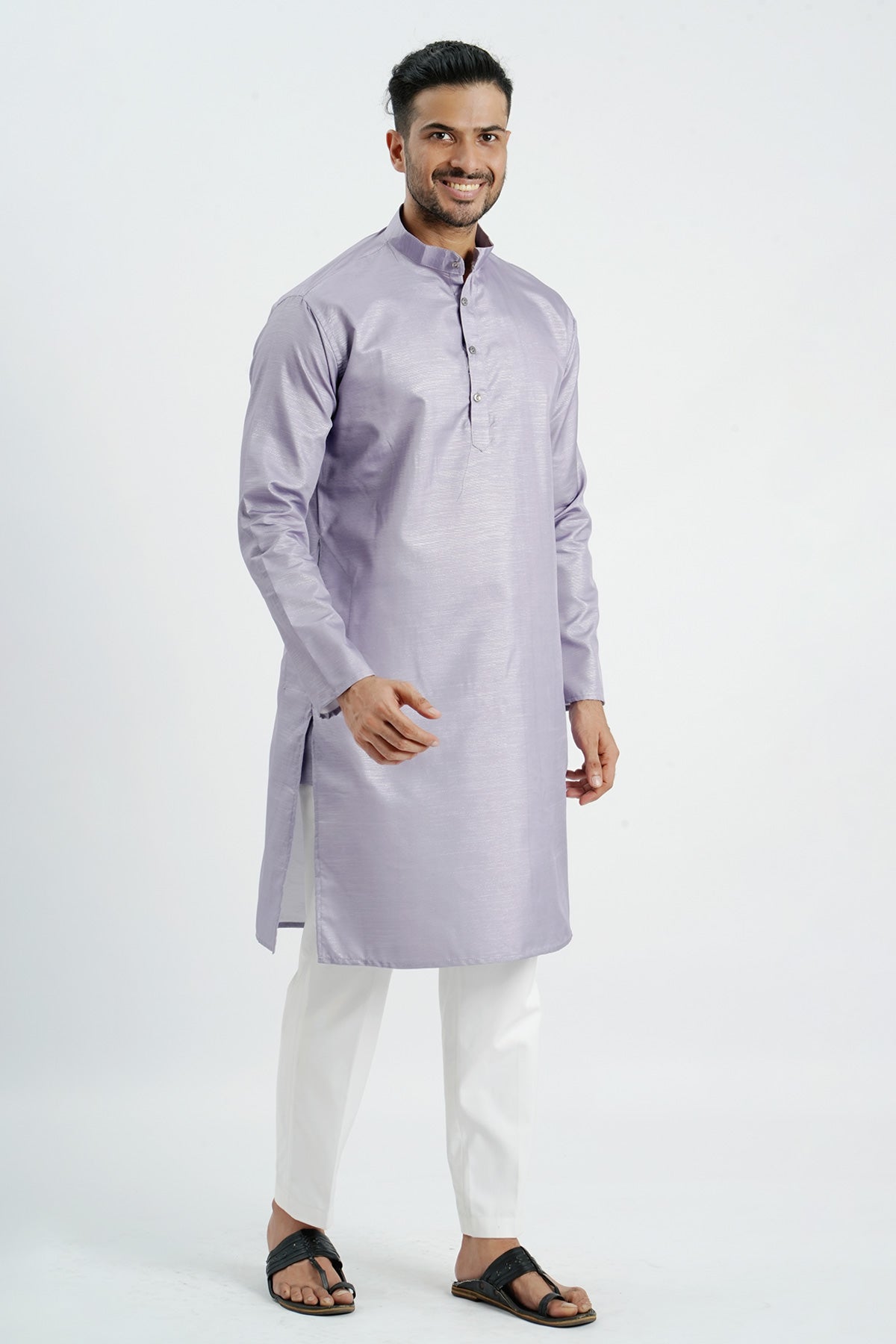 Purple Cotton Zari Worked Kurta