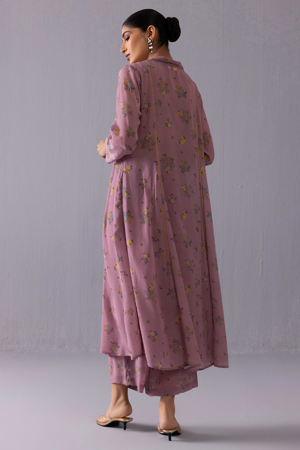 Purple Crepe Floral Kurta Set
