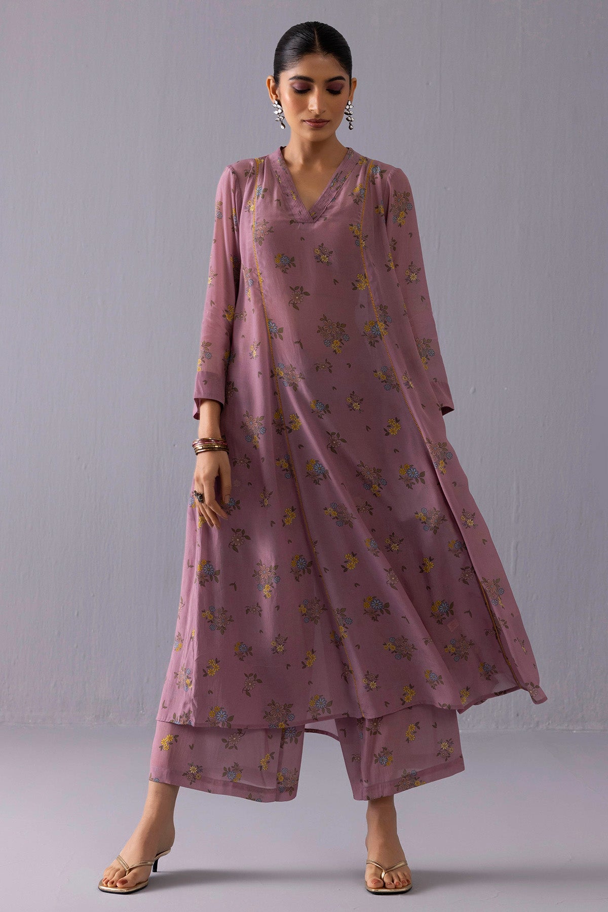 Buy Purple Crepe Floral Kurta Set for women online available at ScrollnShops