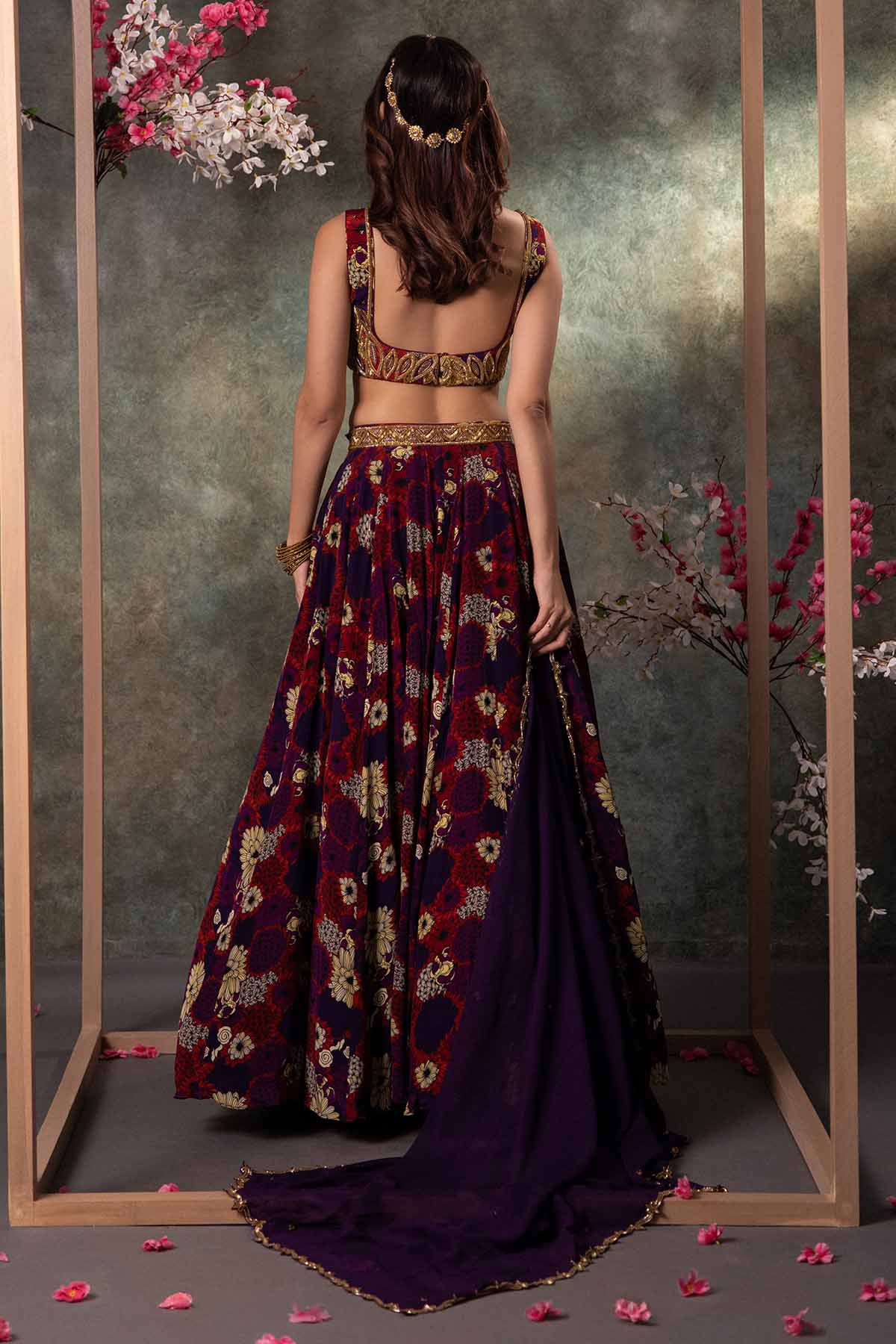 Purple Crepe Print Lehenga Set