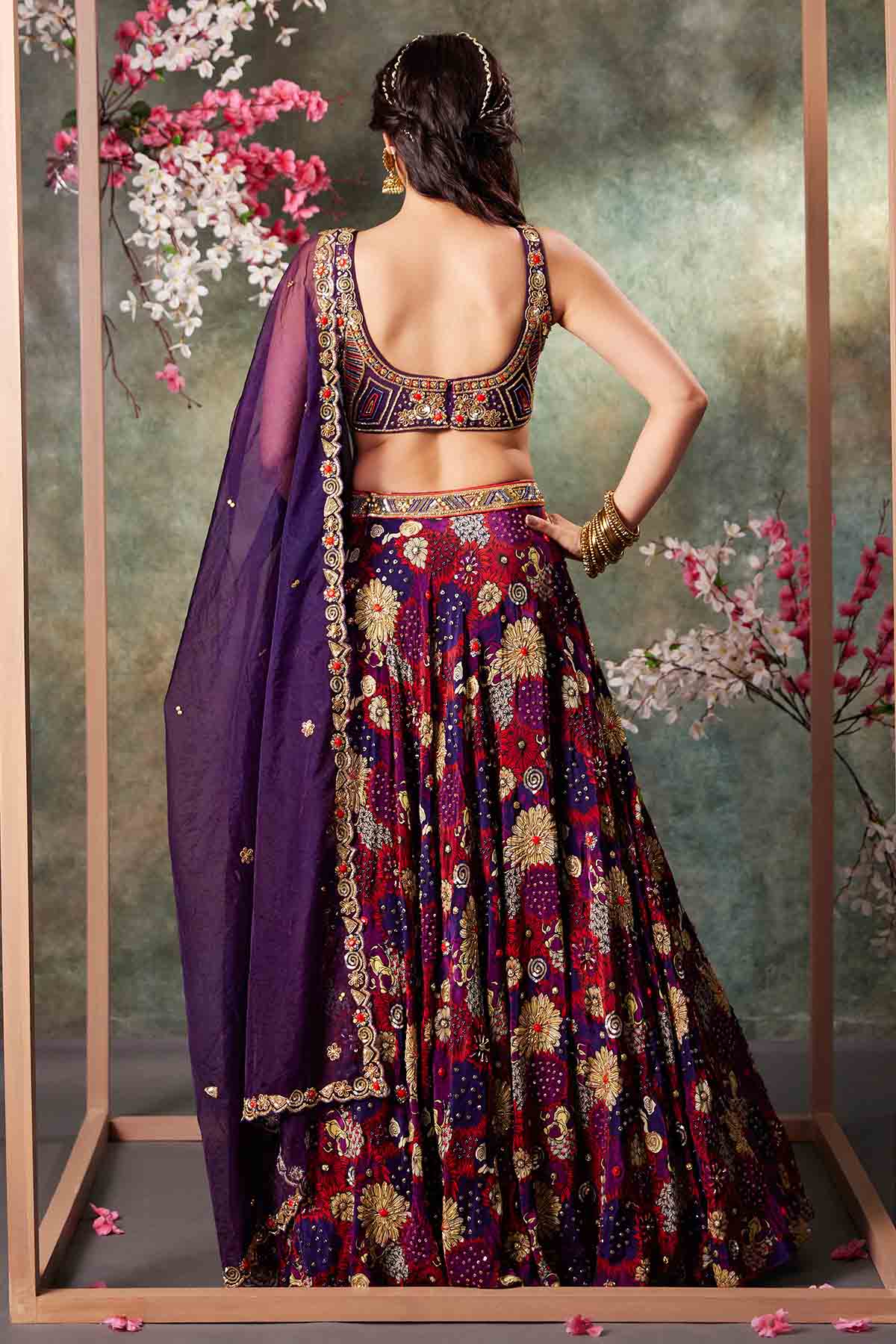 Purple Crepe Printed Lehenga Set