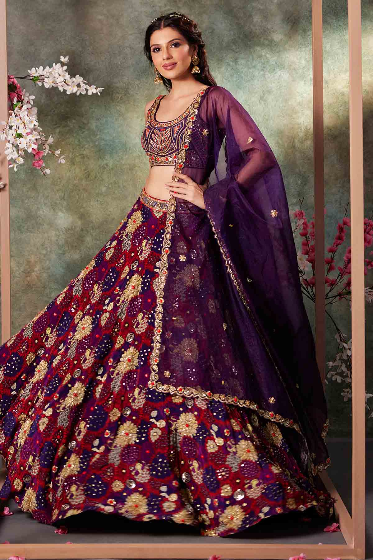 Purple Crepe Printed Lehenga Set