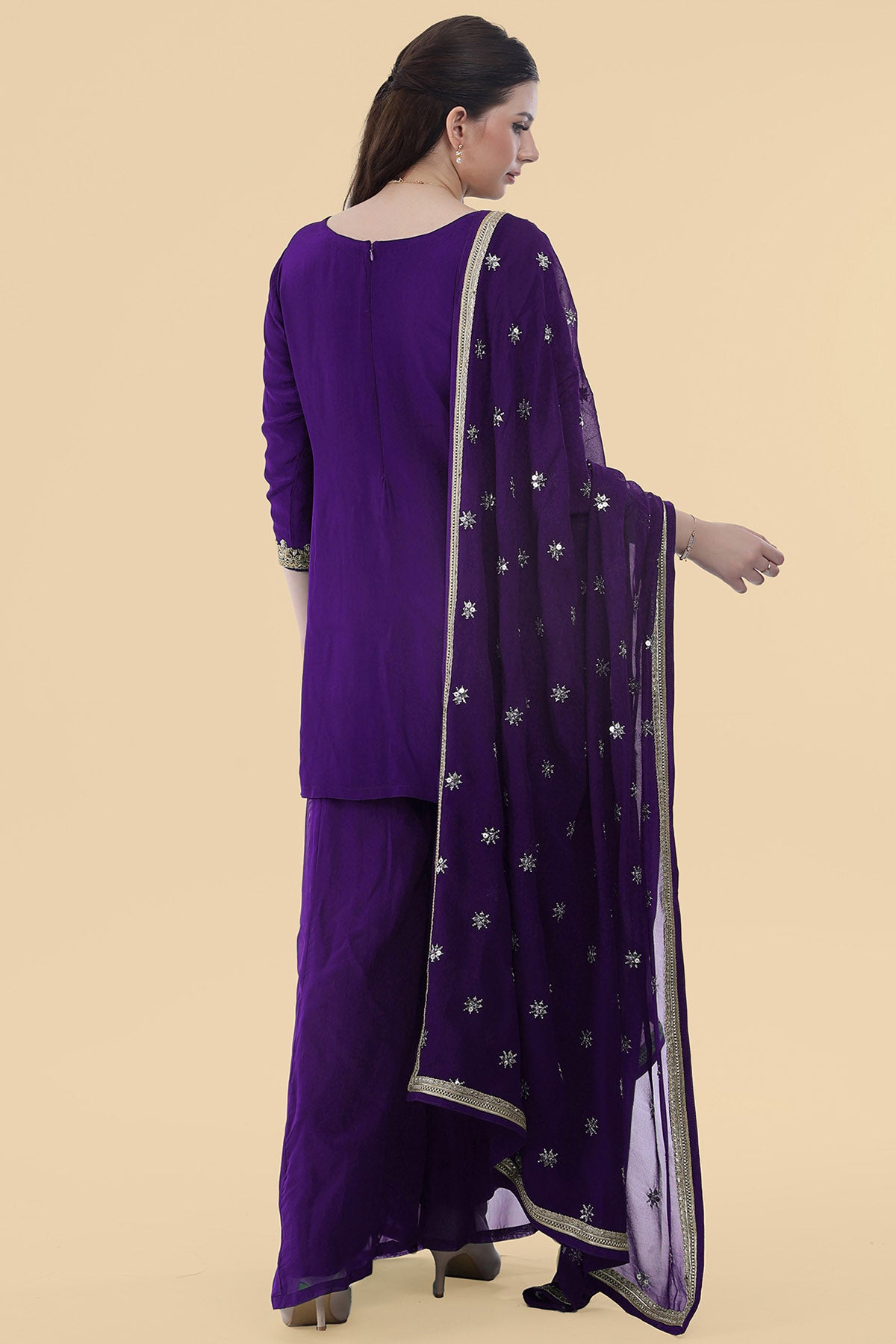 Purple Crepe Sequins Kurta Set