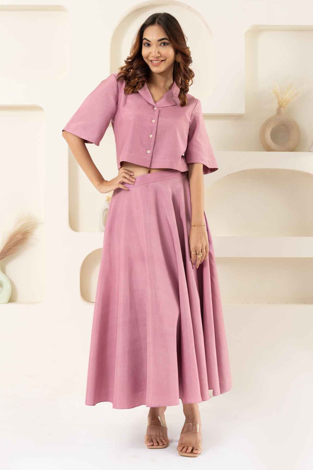 Buy Purple Crop Top & Flared Skirt Online