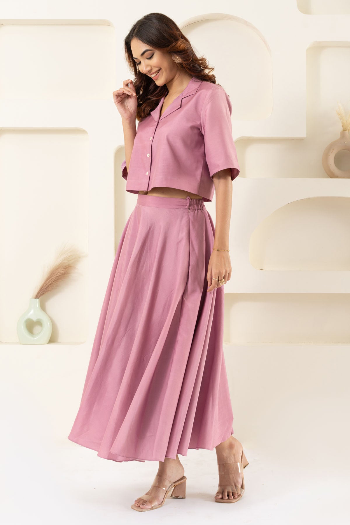 Purple Crop Top & Flared Skirt