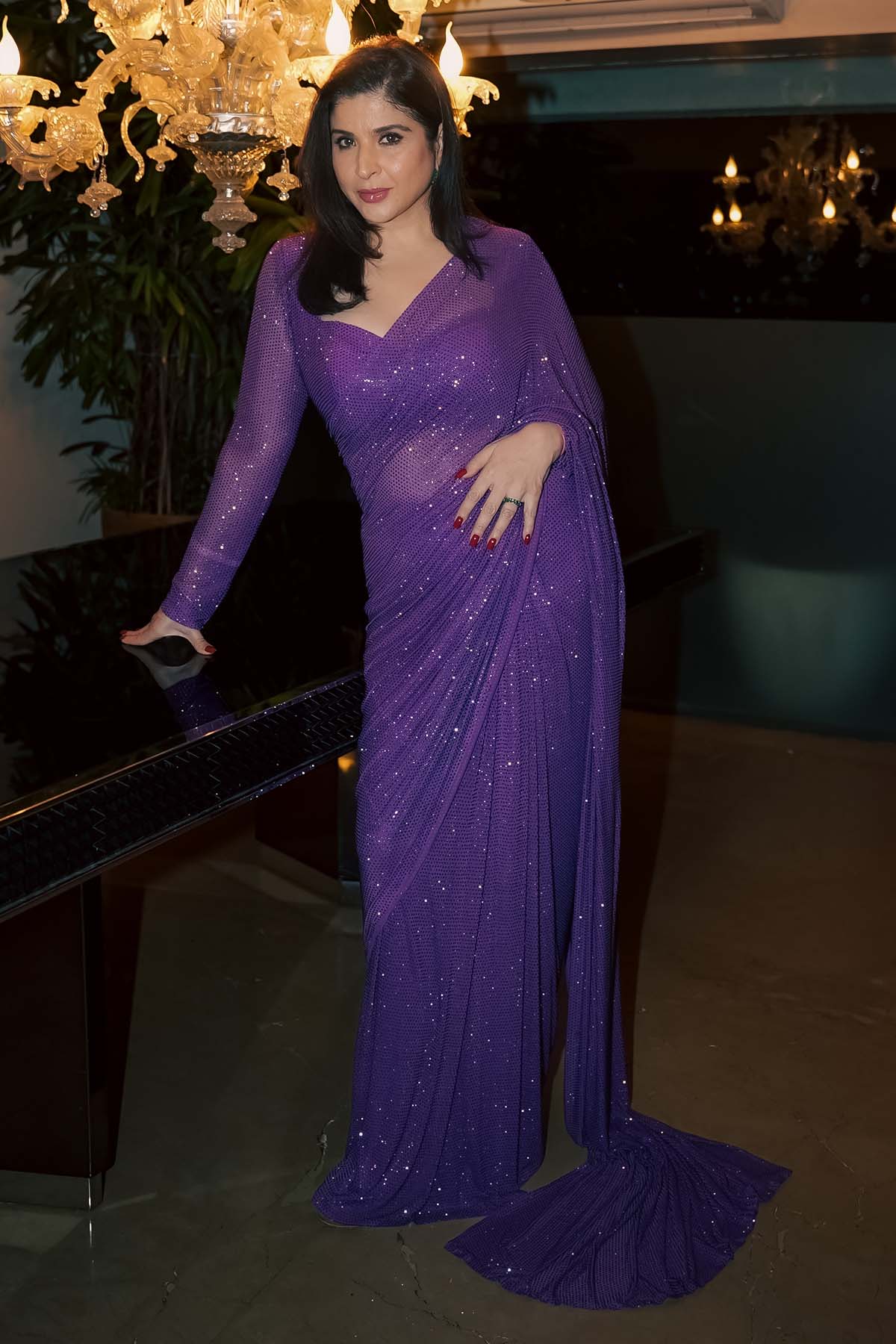 Buy ITRH, Designer Purple Crystal Embellished Saree Online